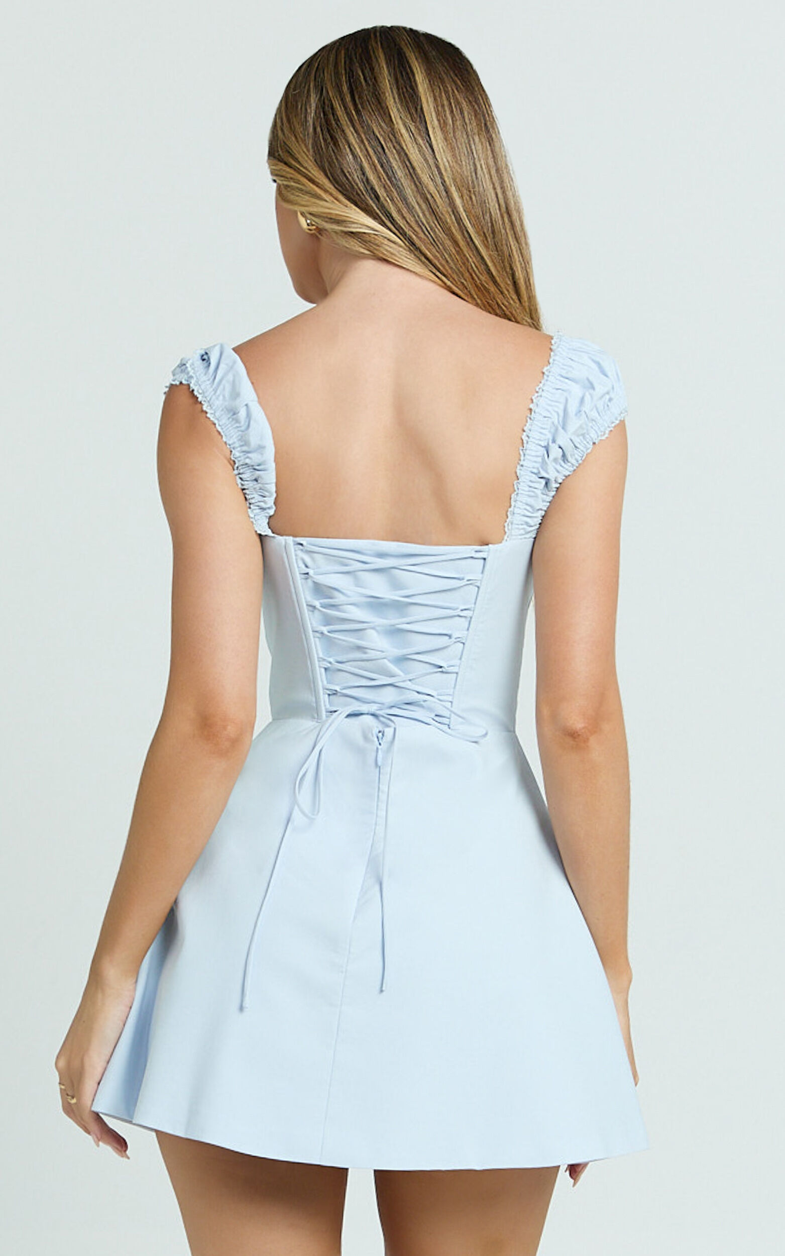 Charlotte Mini Dress - Cap Sleeve Fit And Flare Dress in Blue