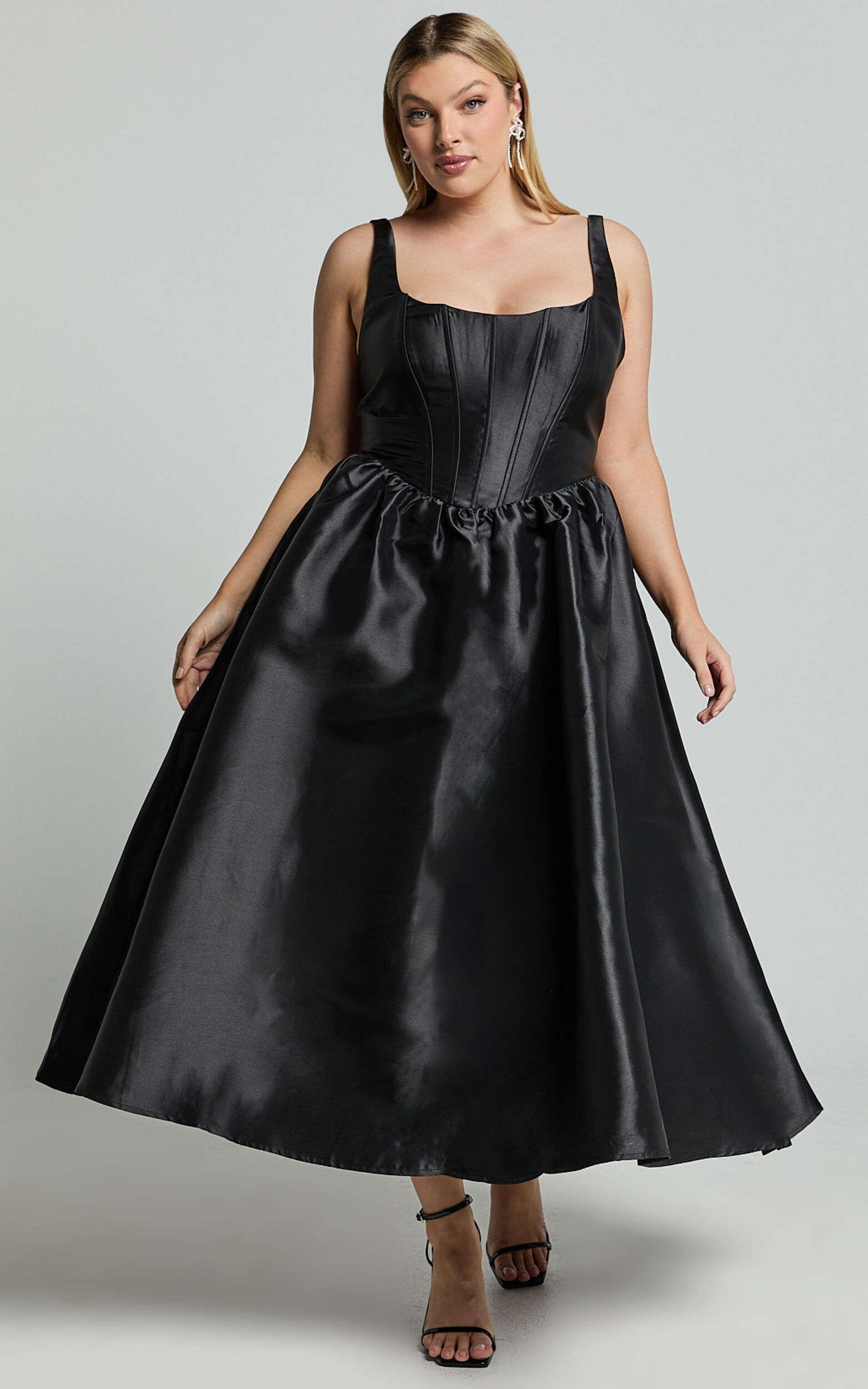 Courtney Midi Dress - Corset Panel Low Back Dress in Black