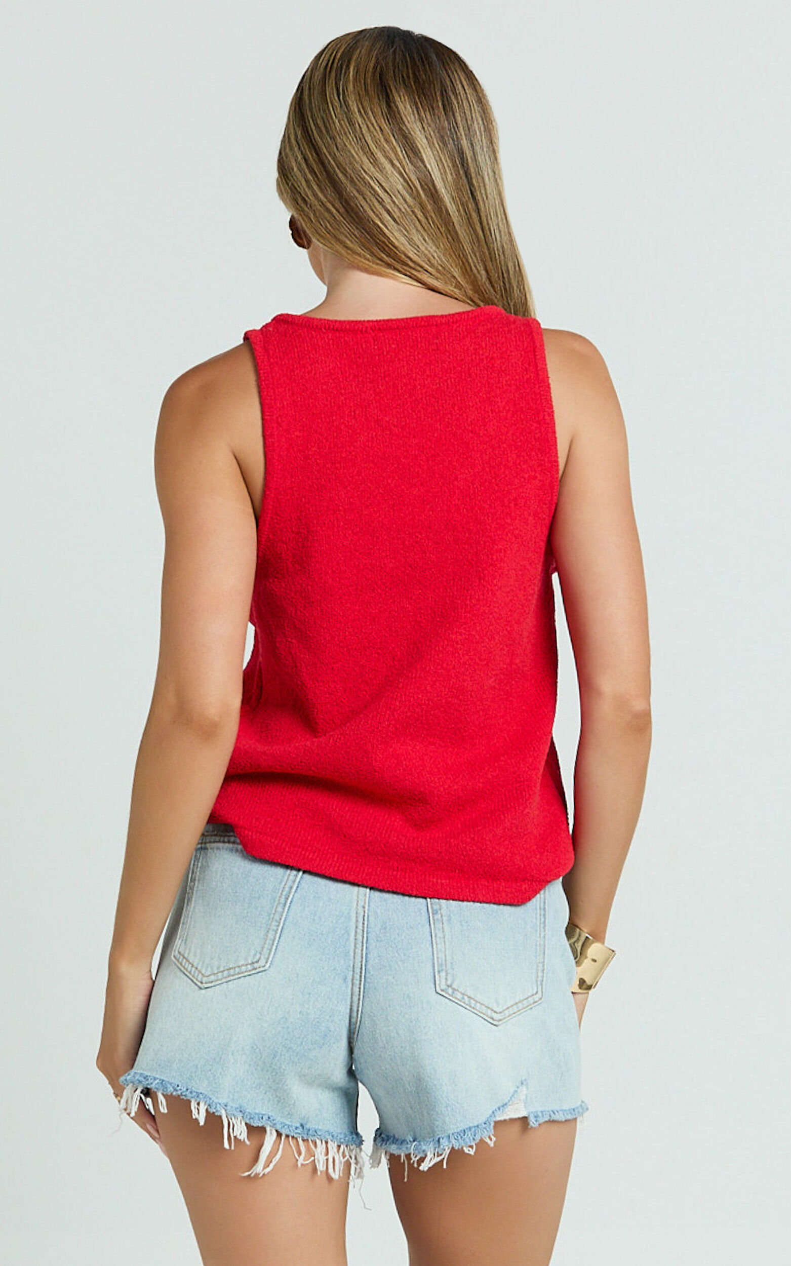 Ryza Top - Knit Vest in Red