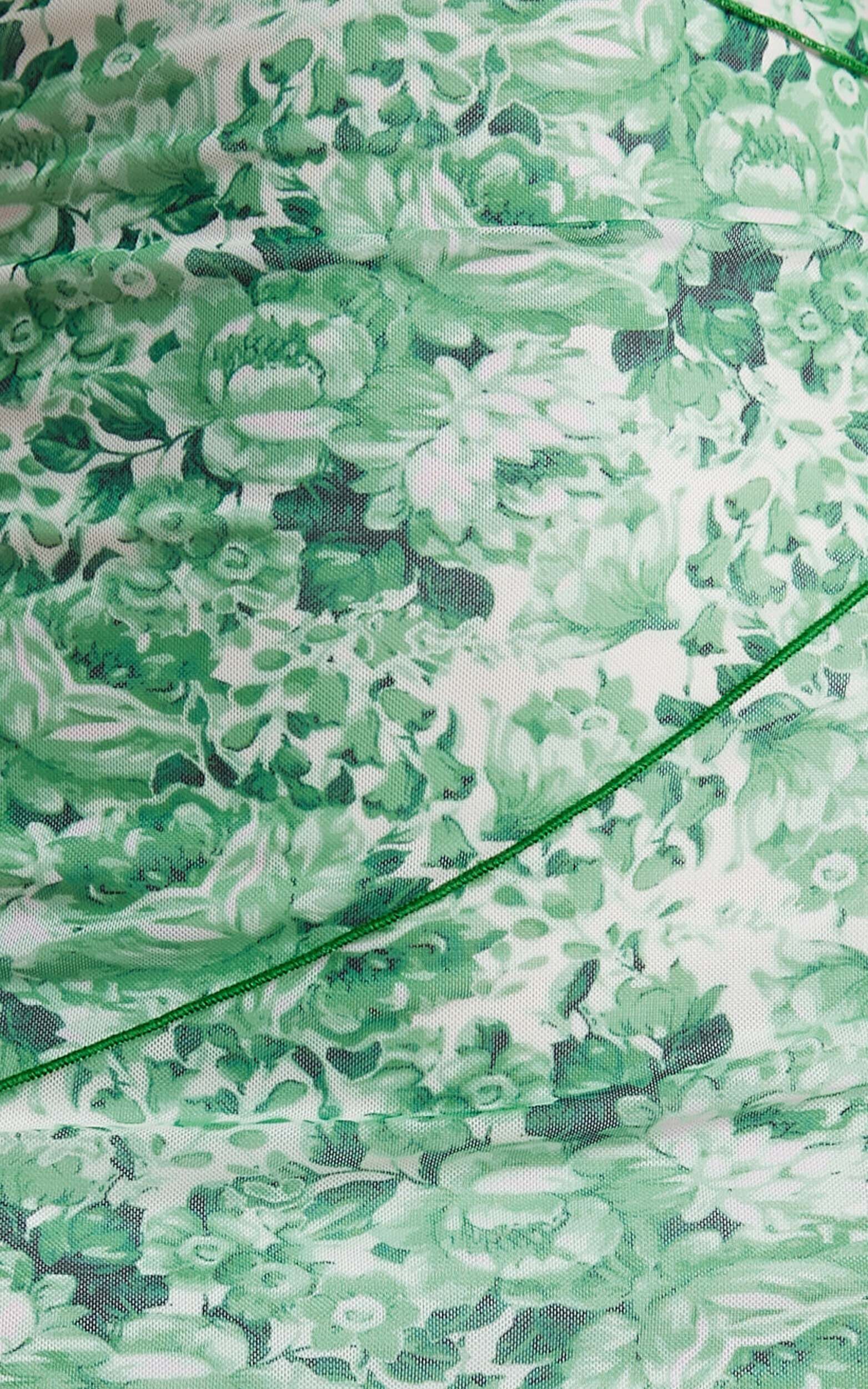 Brunetta Midi Dress - Strapless Mesh Dress in Green Furnishing Florals