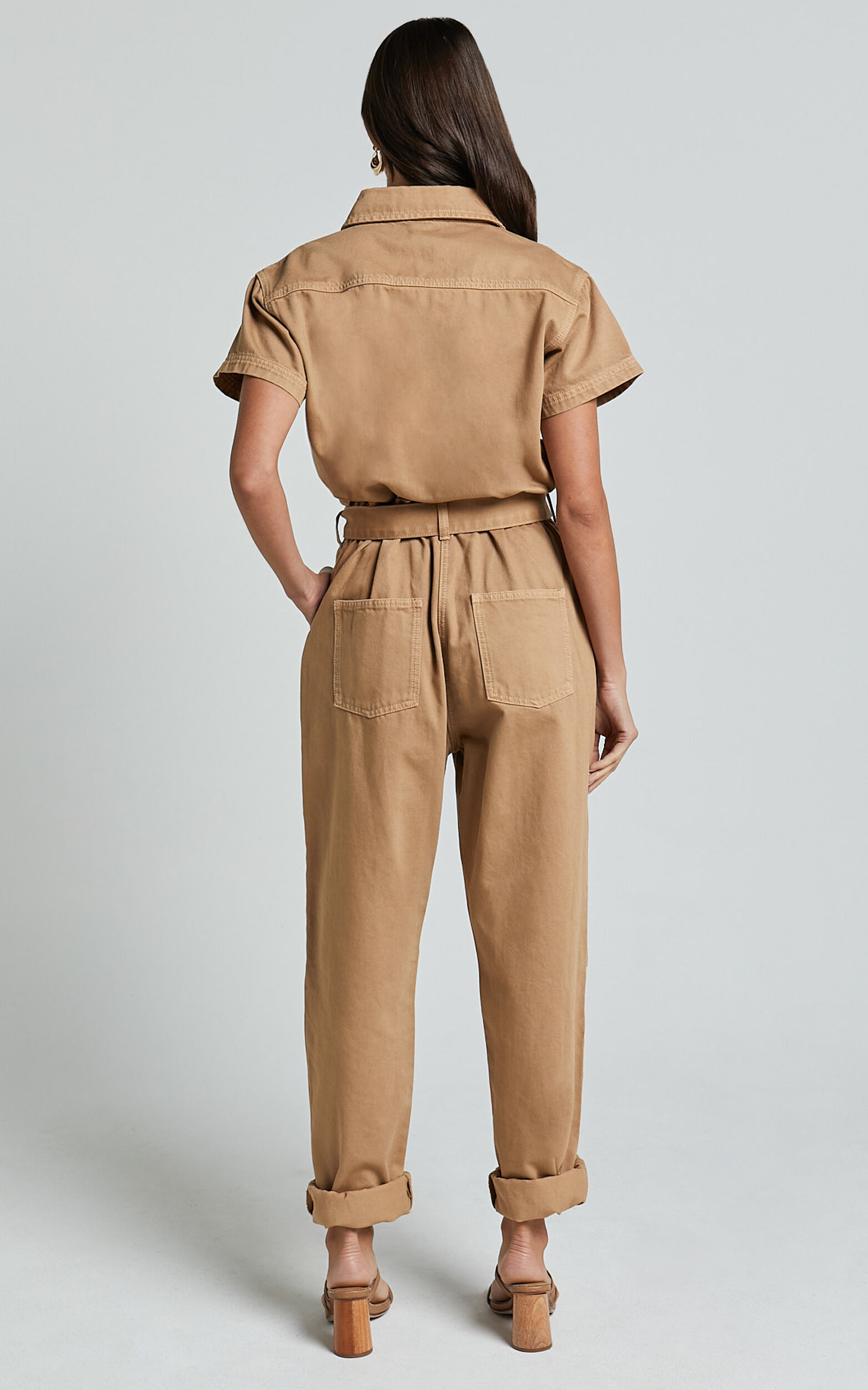Amalie The Label - Havanah Recycled Cotton Denim Boiler Jumpsuit in Tobacco