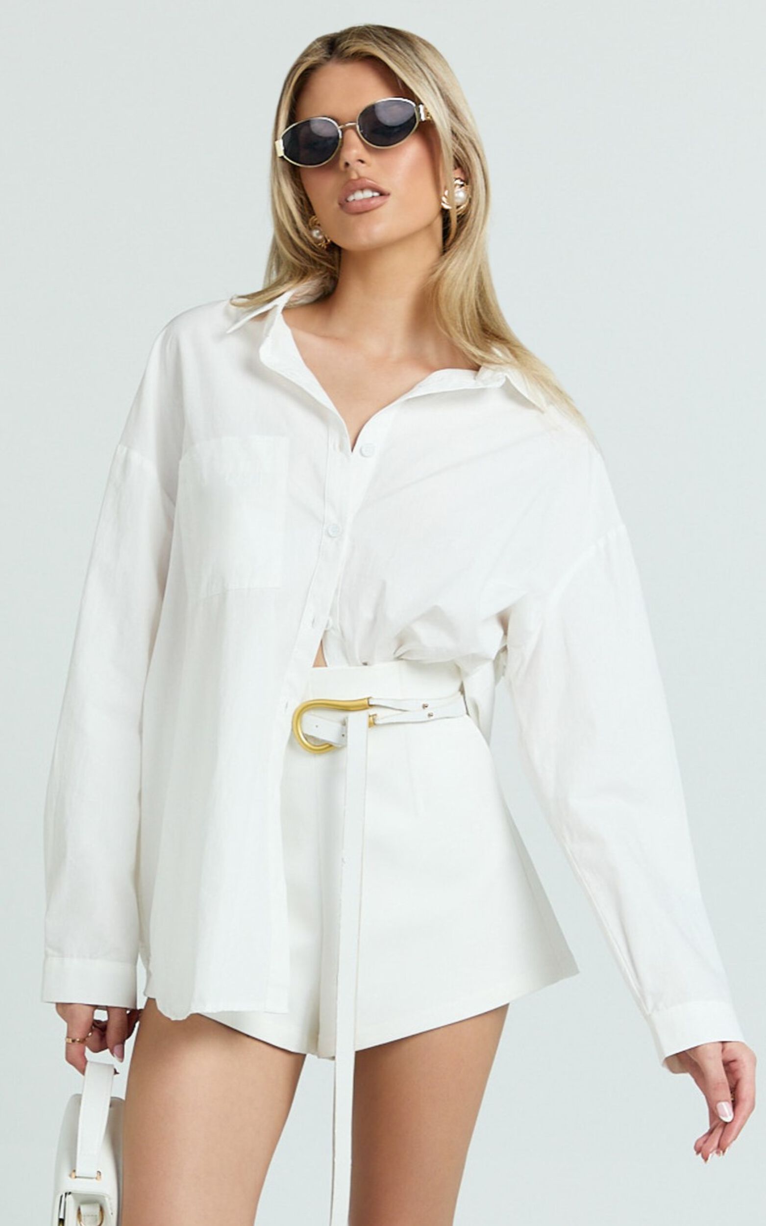 Dahlia Shorts - Paneled High Waisted Tailored Mini Shorts in White