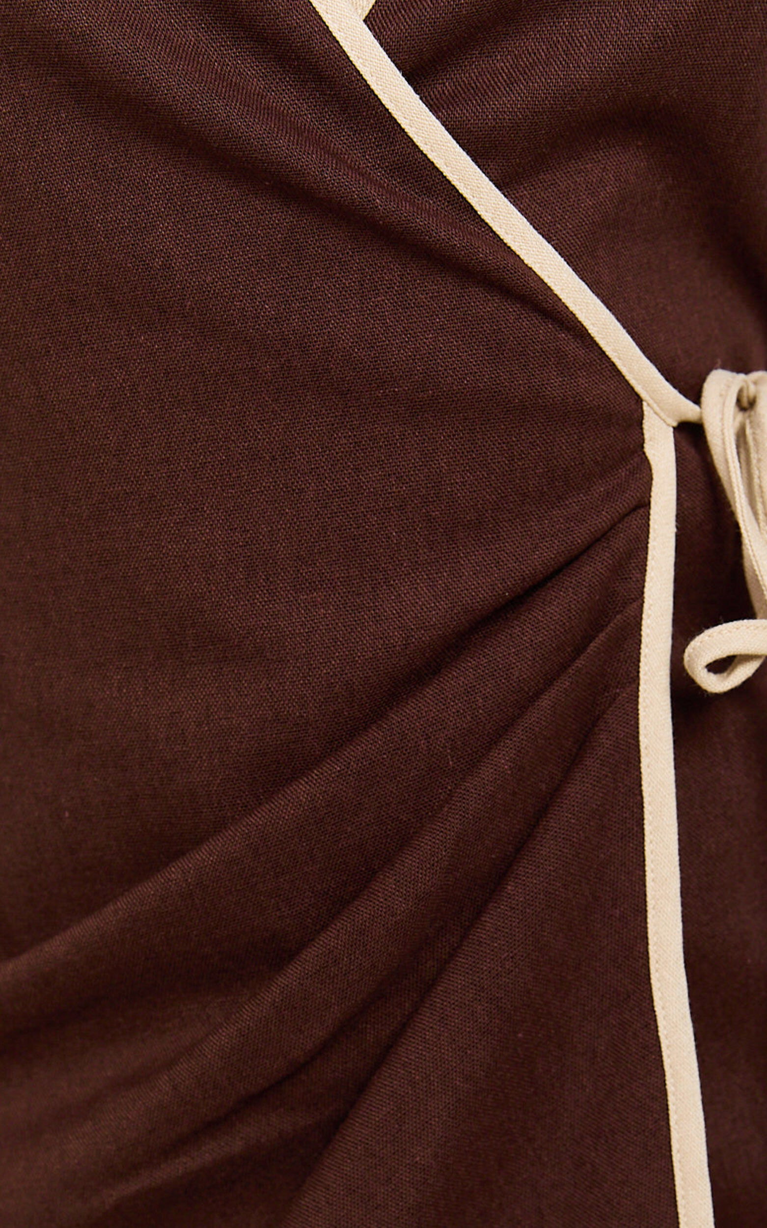 Connie Mini Dress - Linen Halter Neck Wrap Dress in Chocolate