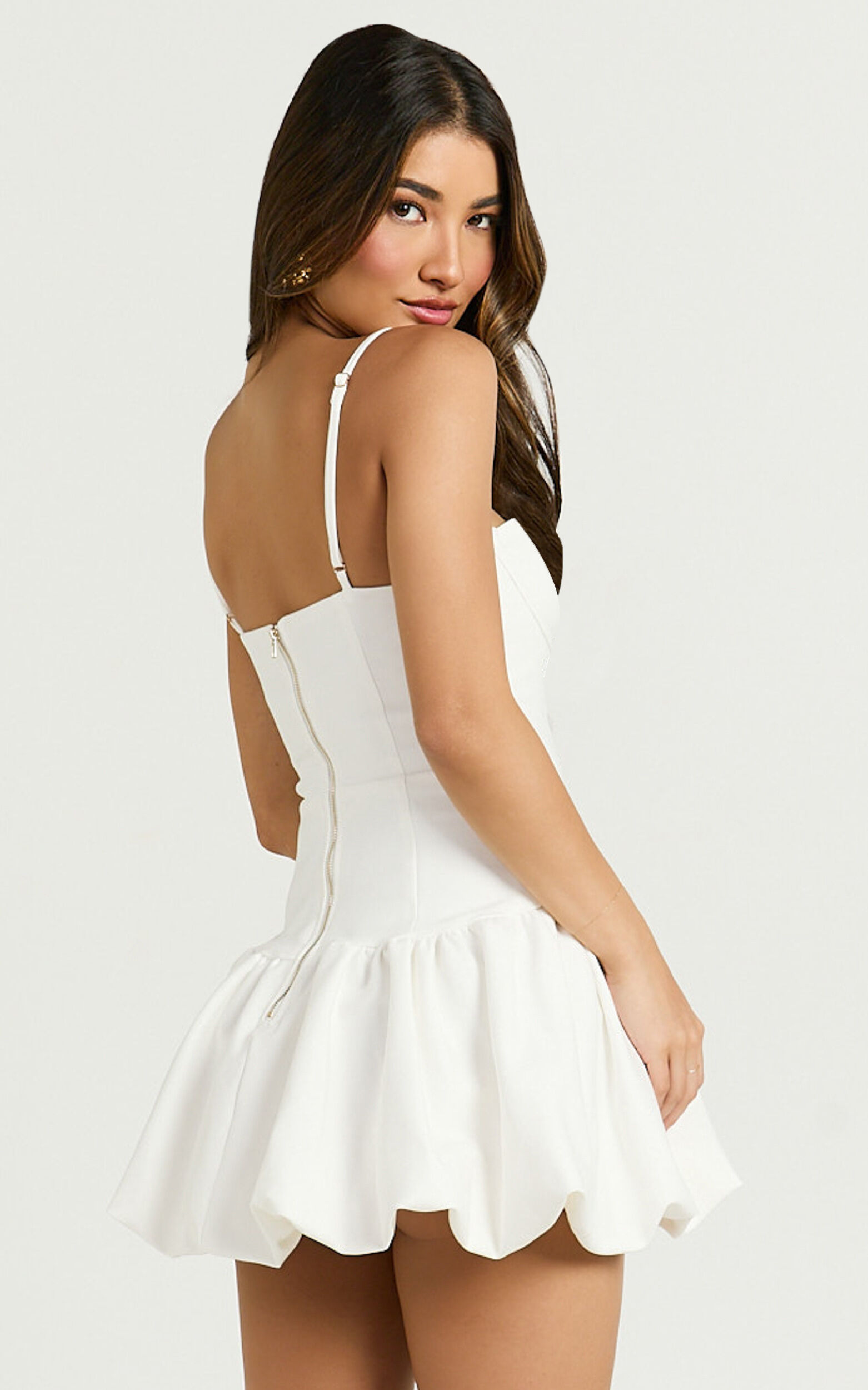 Kacey Mini Dress - Textured Drop Waist Bubble Hem Dress in Off White