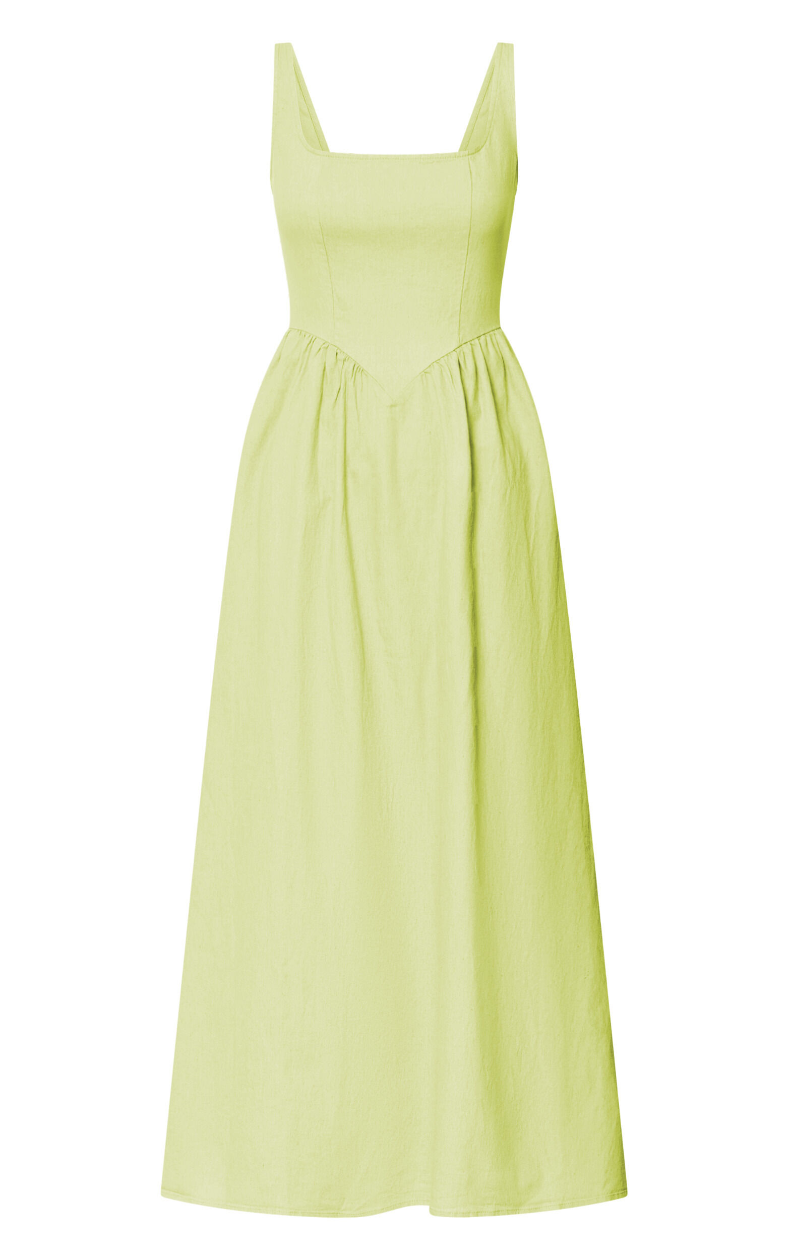 Rhaziya Midi Dress - Sleeveless Straight Neck Fit and Flare Dress in Citrus