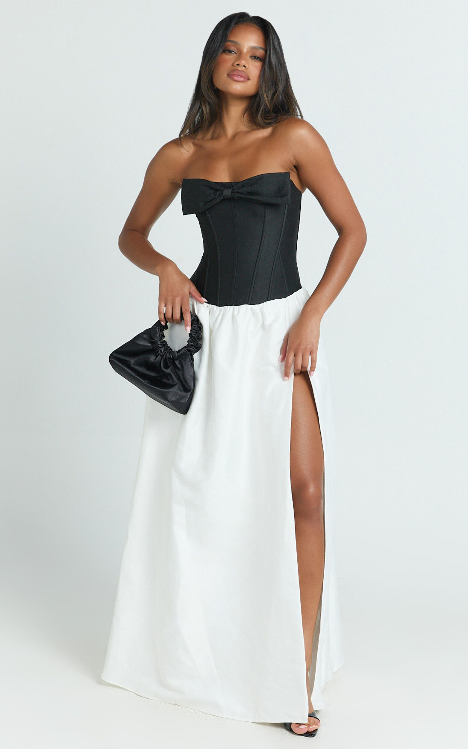 Santana Maxi Dress - Contrast Strapless Fit And Flare Dress in Black/White
