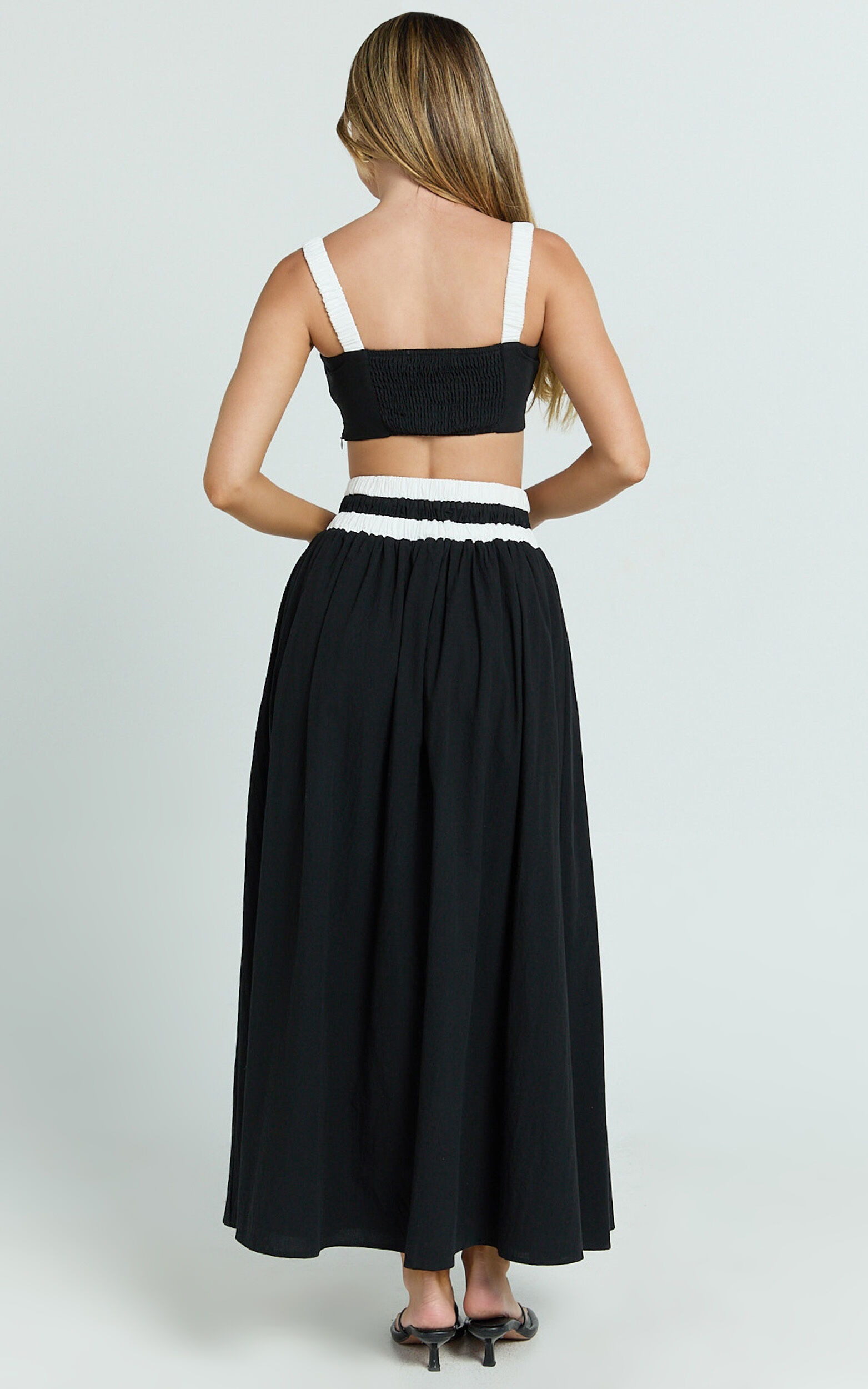 Sapphire Two Piece Set - Contrast Band Crop Top and A Line Maxi Skirt in Reverse