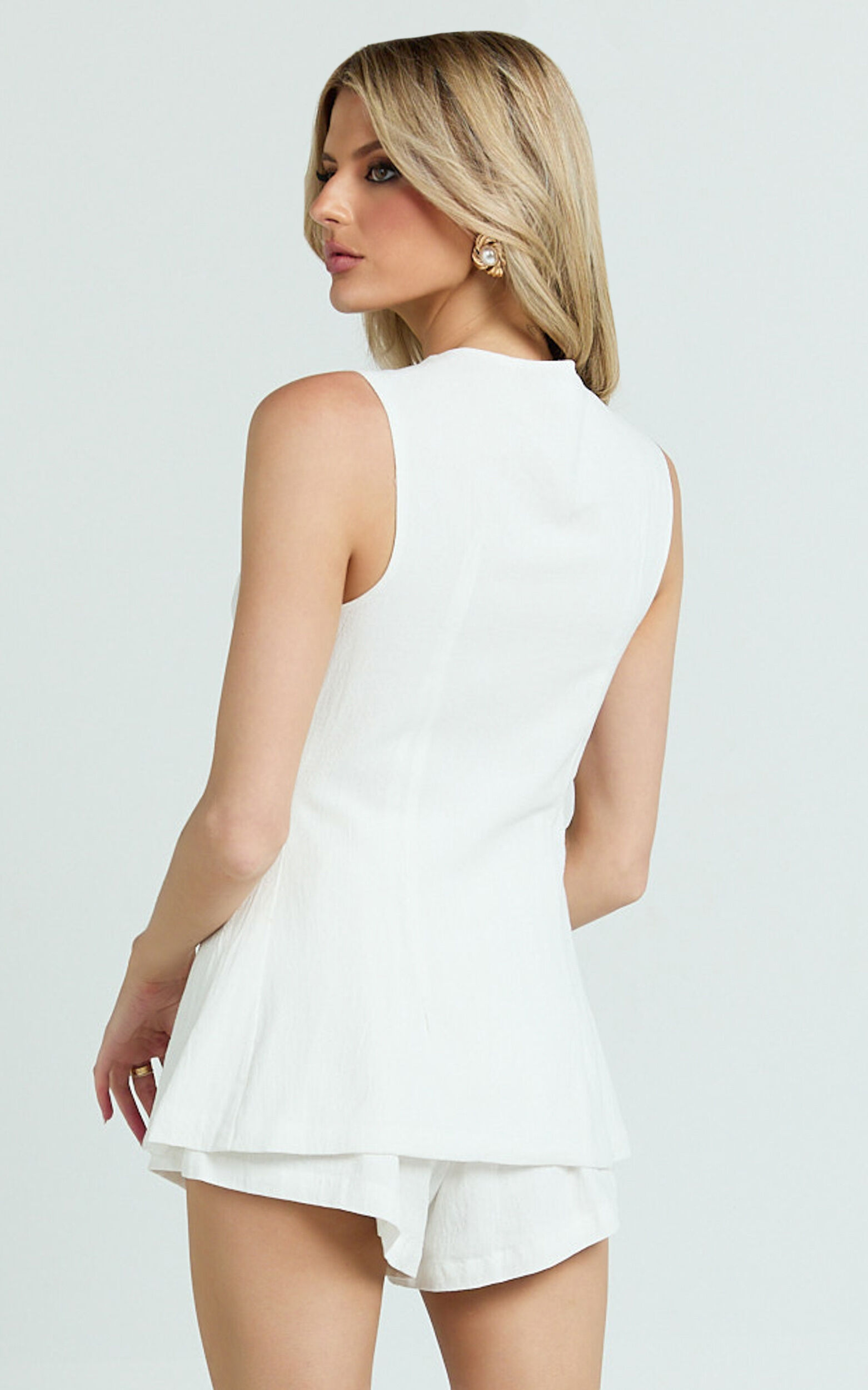 Keyla Two Piece Set - Tie Front Top and Mini Shorts in White