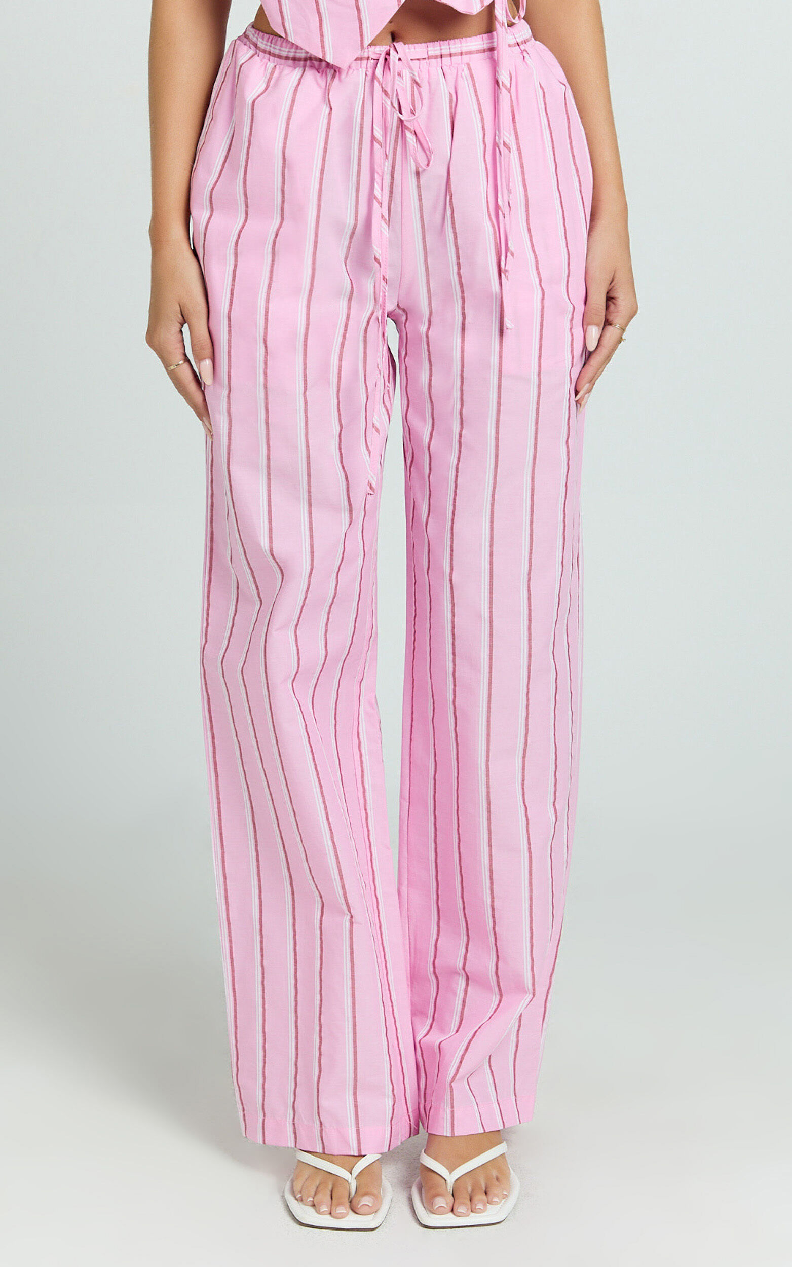 Layla Pants - Mid Waisted Relaxed Elastic Waist Pants in Pink Stripe