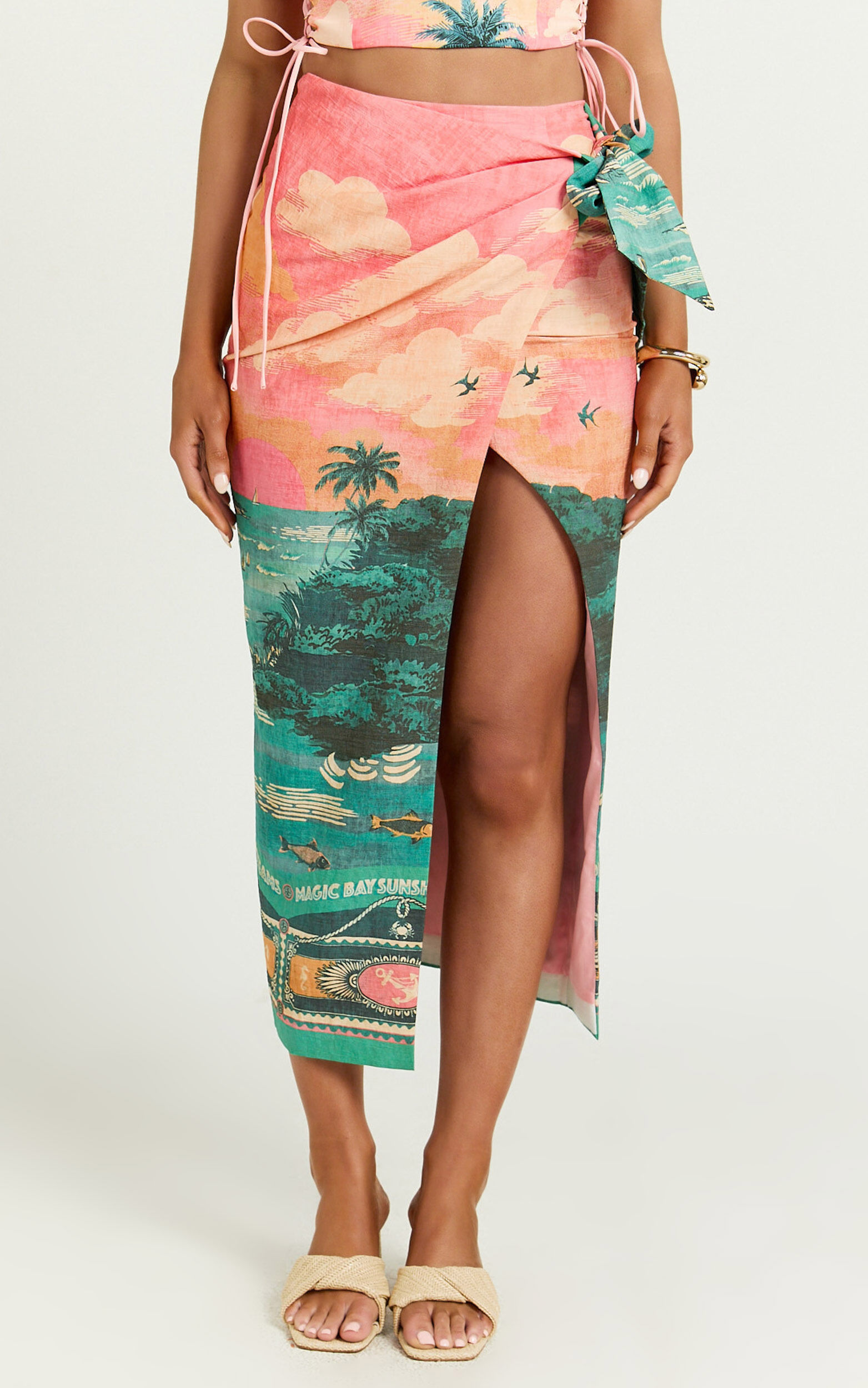 Amalie The Label - Leesha Side Knot Midi Skirt in Island Sunset Print