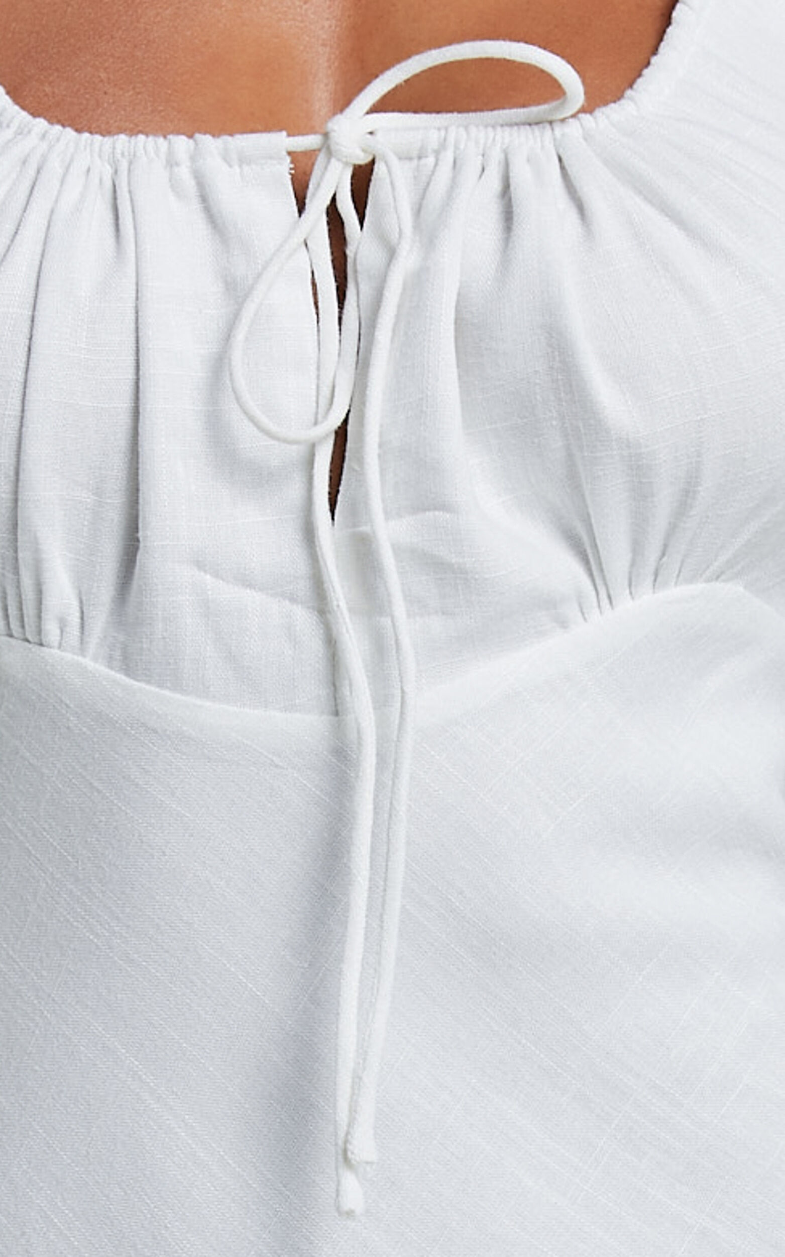 Lucas Midi Dress - Ruched Bust Linen Dress in White