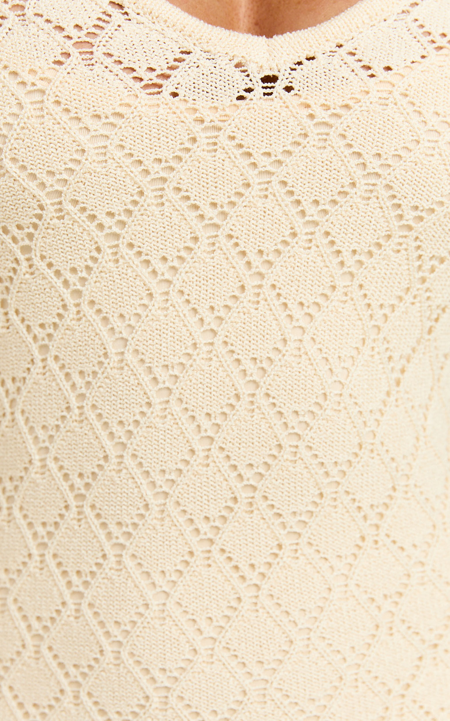 Halsey Maxi Dress - Crochet Scoop Neck Flare Sleeve Dress in Off White