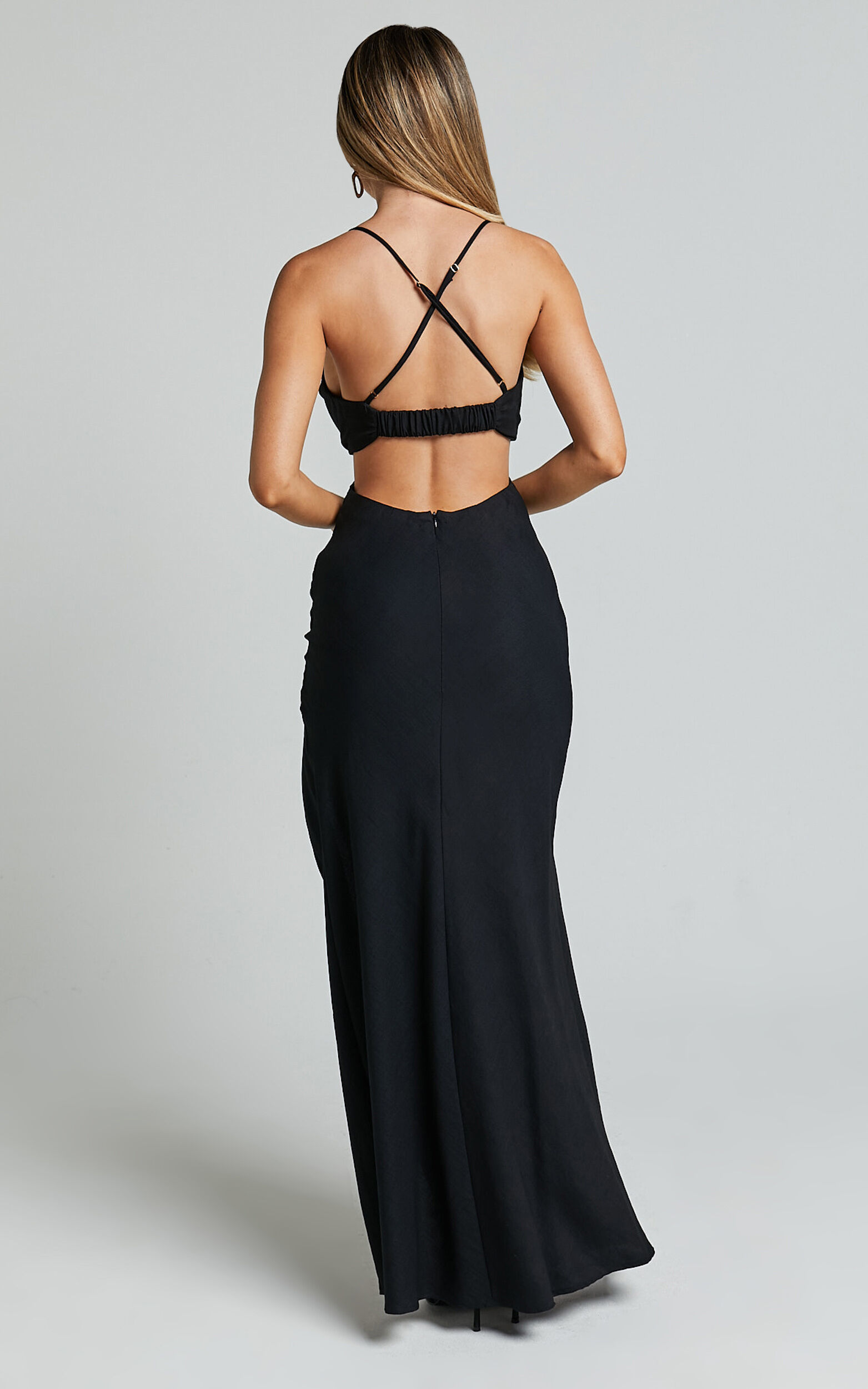 Reviena Maxi Dress - Cut Out Cowl Neck Dress in Black