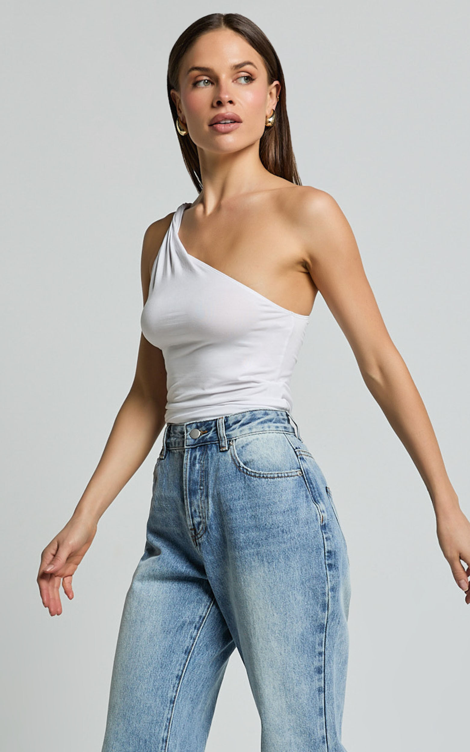 Marinette Top - Twisted One Shoulder Top in White