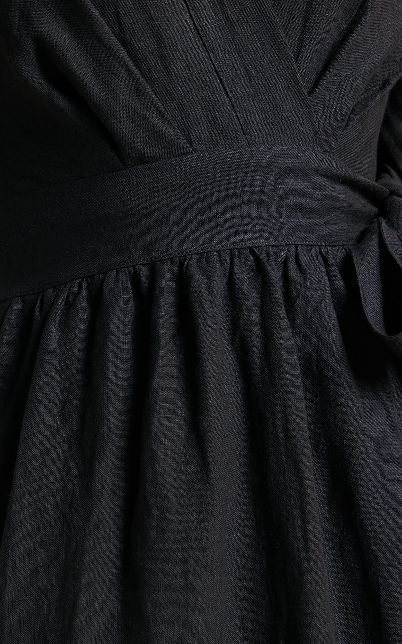 Amalie The Label - Franc Linen Puff Sleeve Wrap Midi Linen Dress in Black