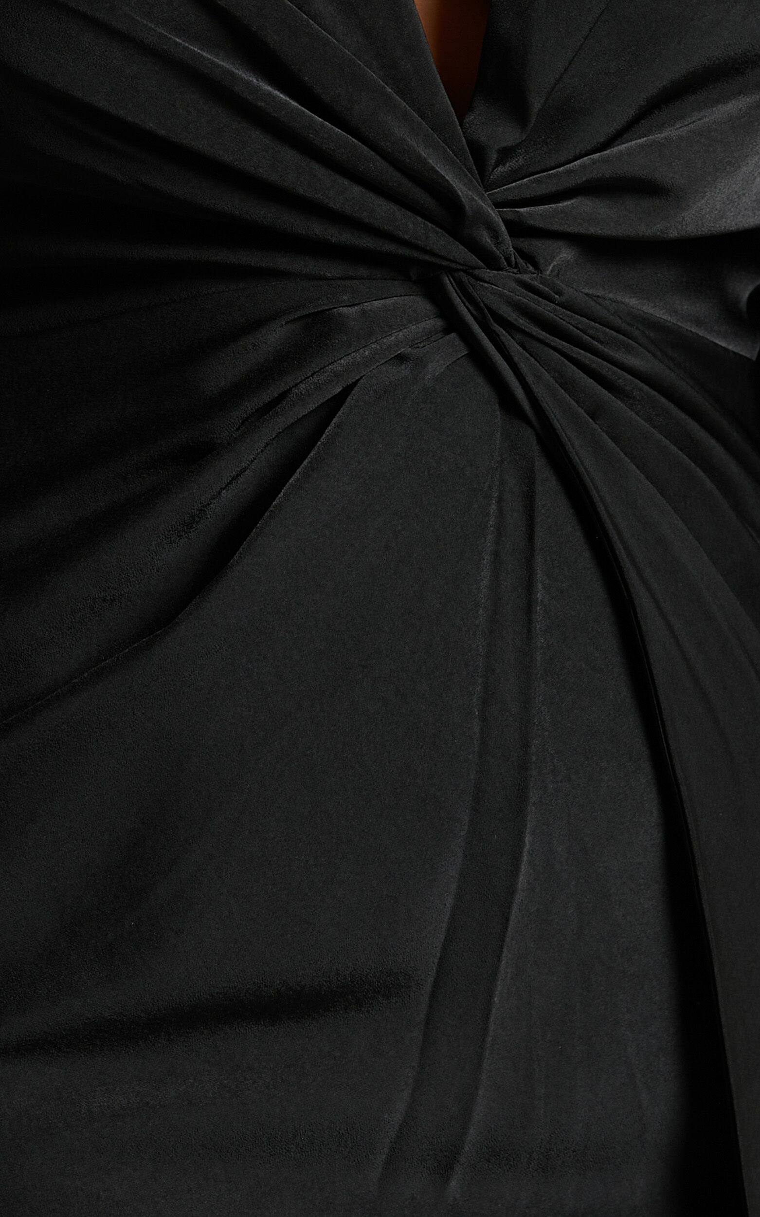 Billie Mini Dress - Twist Front Long Puff Sleeves Dress in Black