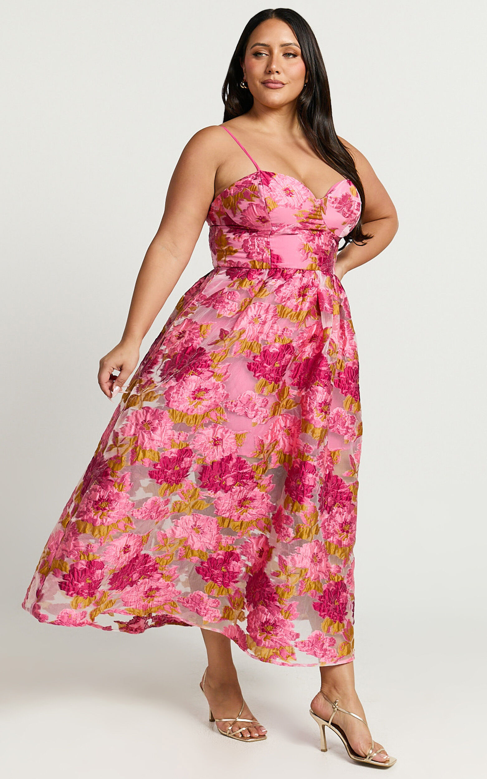 Brailey Midi Dress - Aline Corset Detail Dress in Light Pink