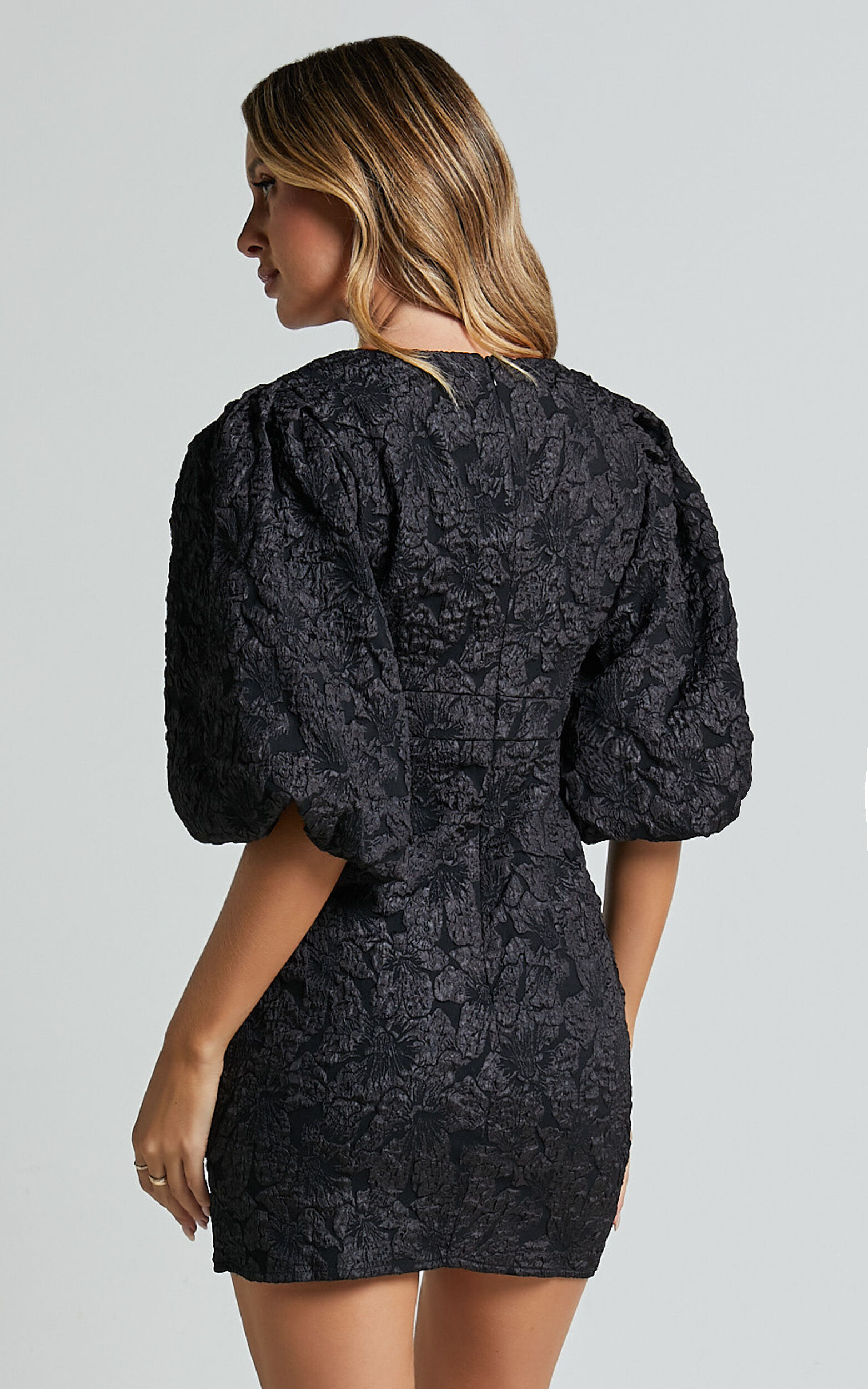 Miley Mini Dress - V Neck Bodycon Dress in Black