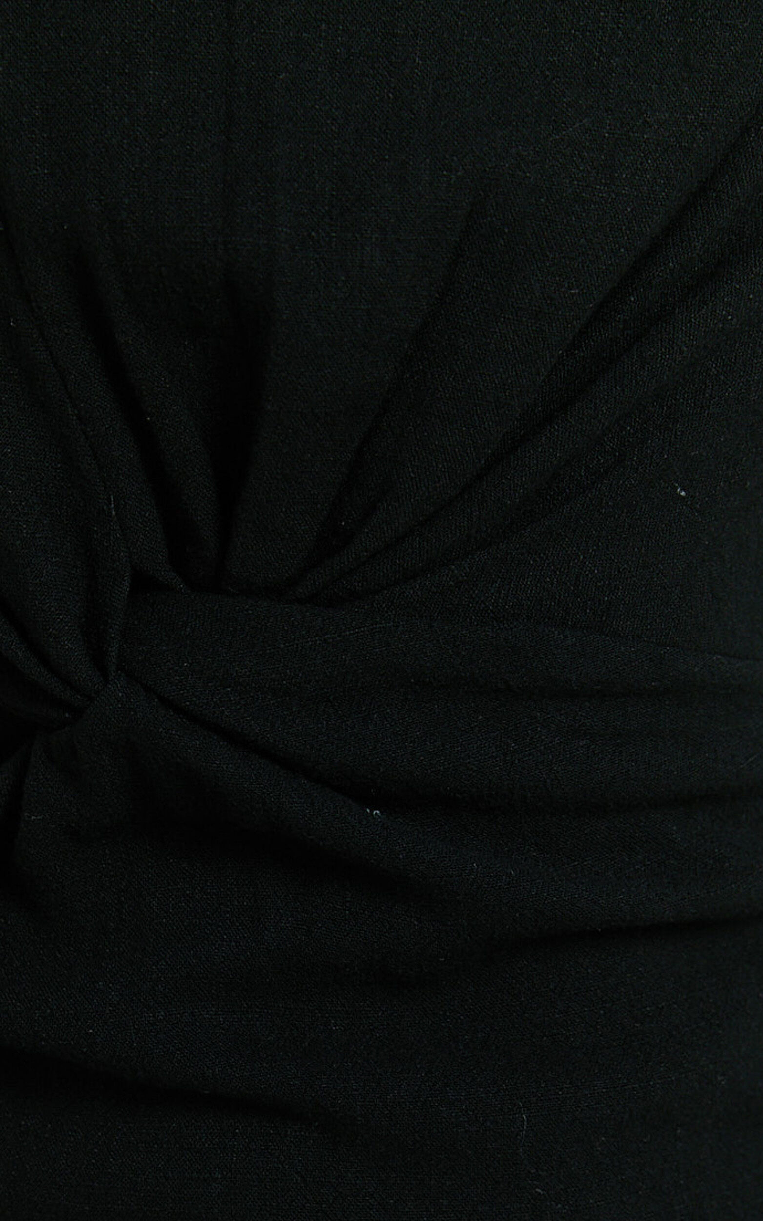 Brodie Midi Dress - Side Cut Out Linen Blend Dress in Black