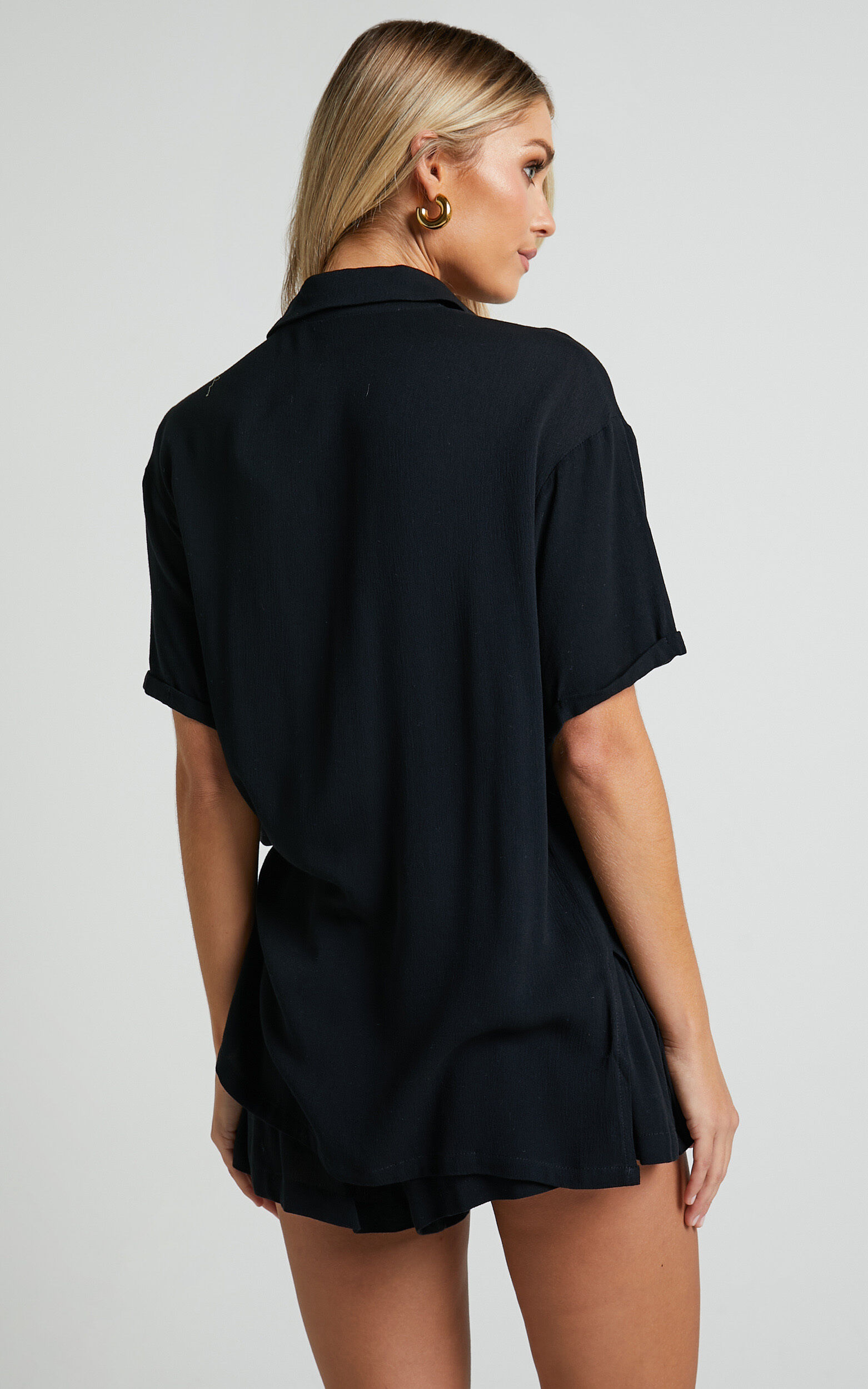 Jubilee Two Piece Set - Button Up Shirt and Shorts Set in Black