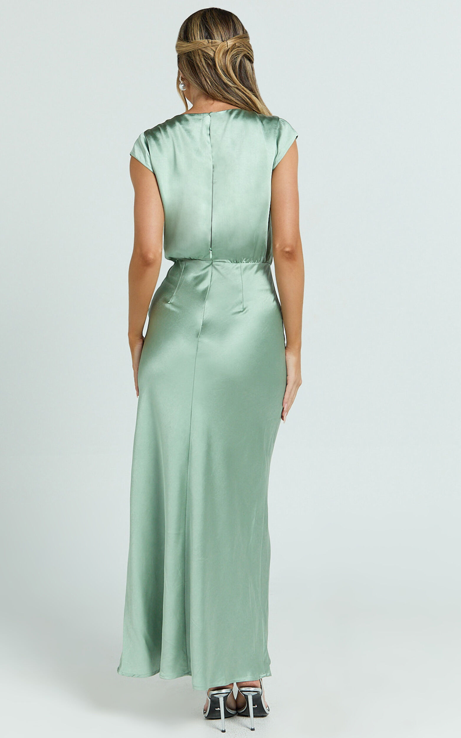Hailey Maxi Dress - Cap Sleeve V Neck Dress in Sage