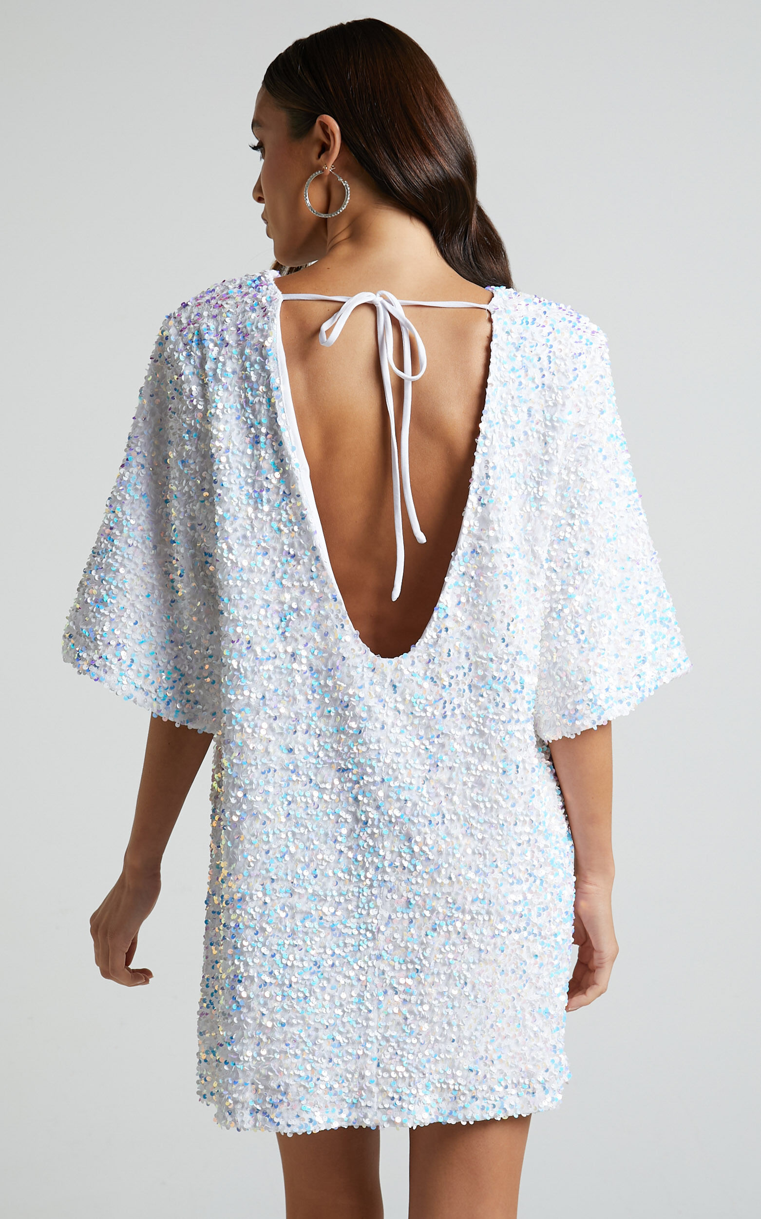 Valetta Mini Dress - Sequin low back shift dress in White