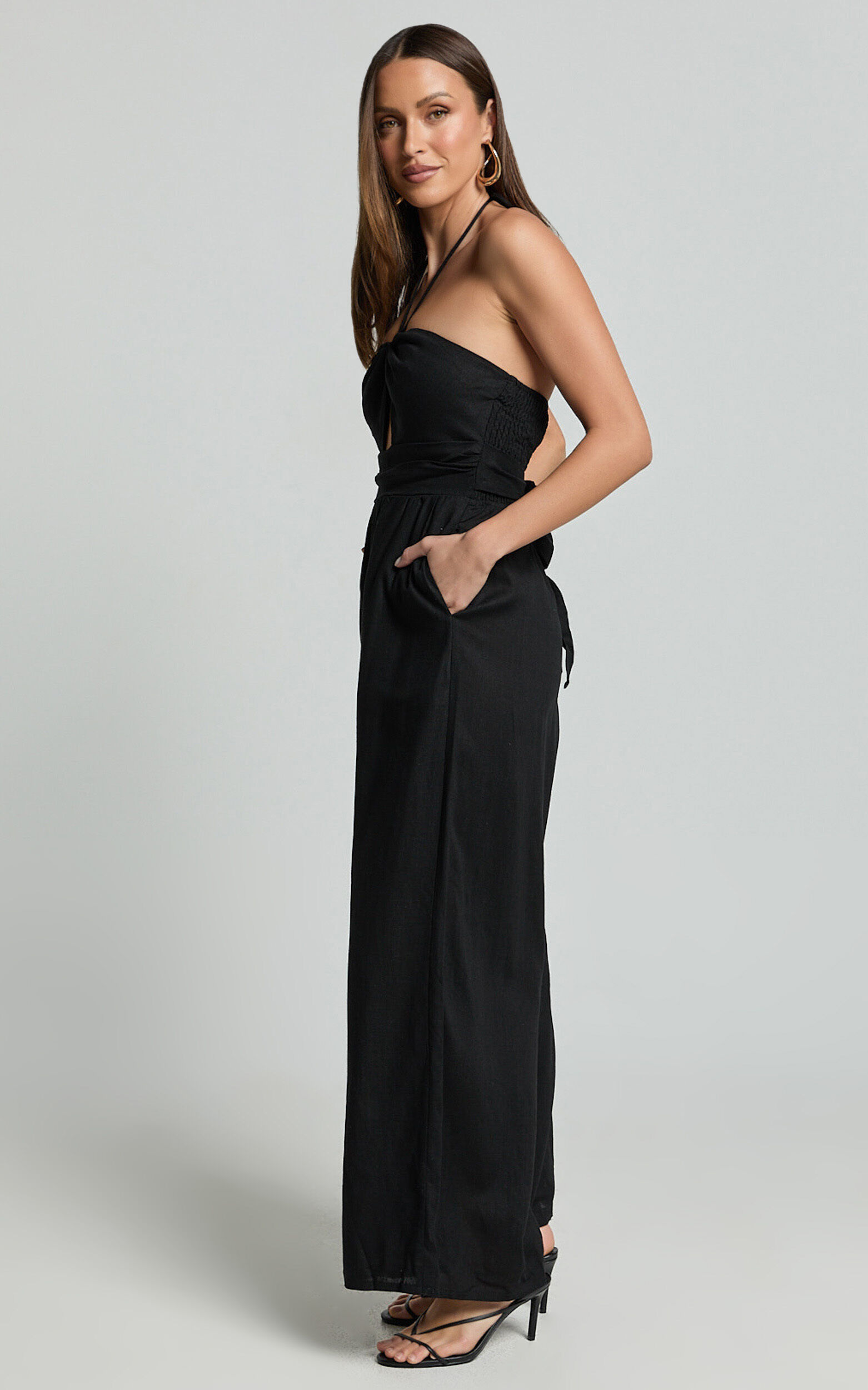 Isla Jumpsuit - Linen Halter Neck Jumpsuit in Black