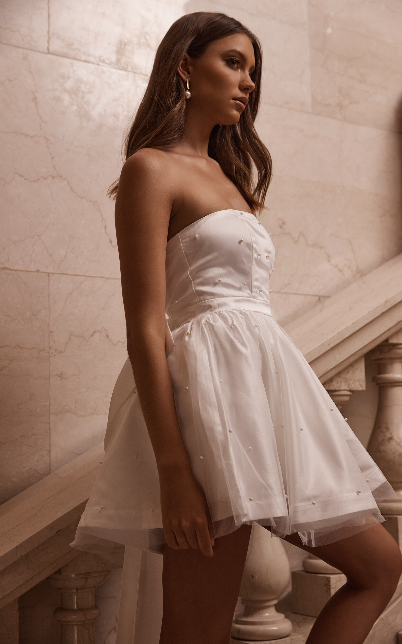 Cailene Mini Dress - Strapless Bow Train Fit and Flare Dress in Ivory