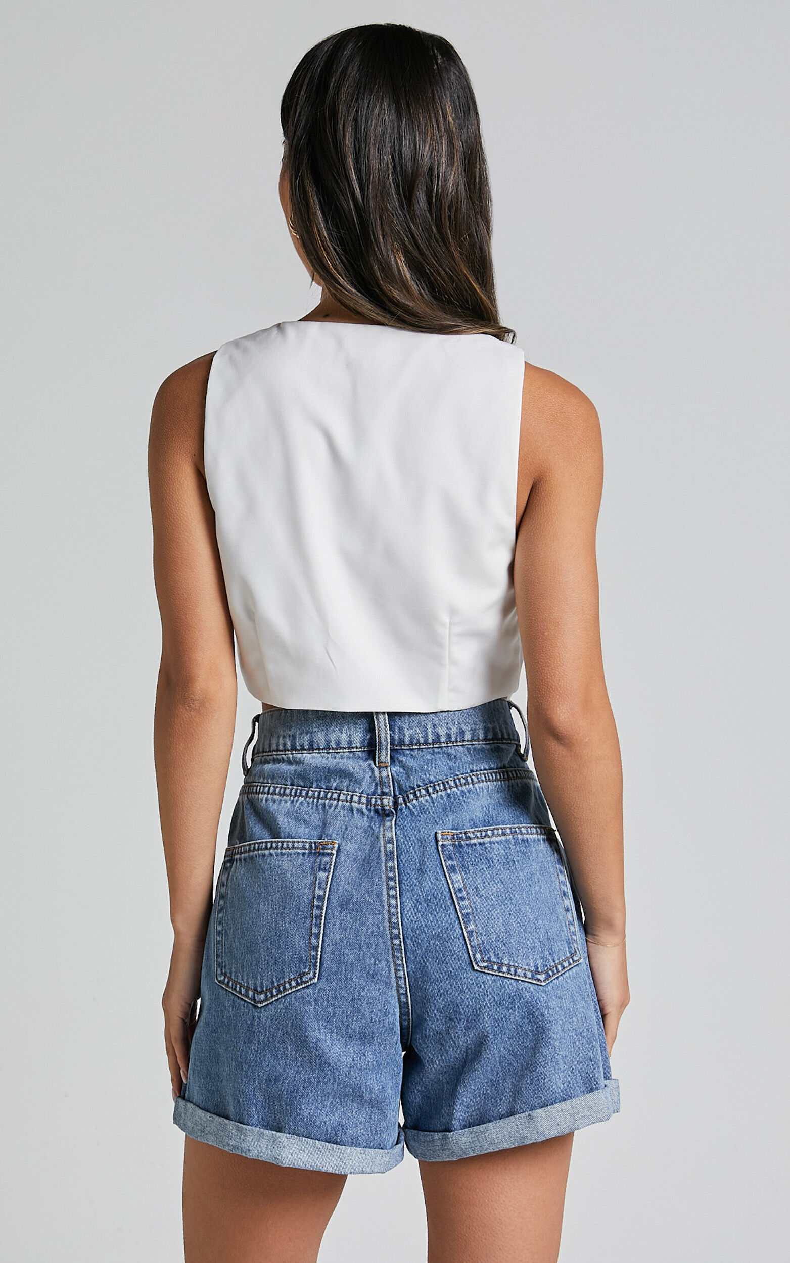 Cristiana Shorts - High Waisted Cuffed Denim in Blue