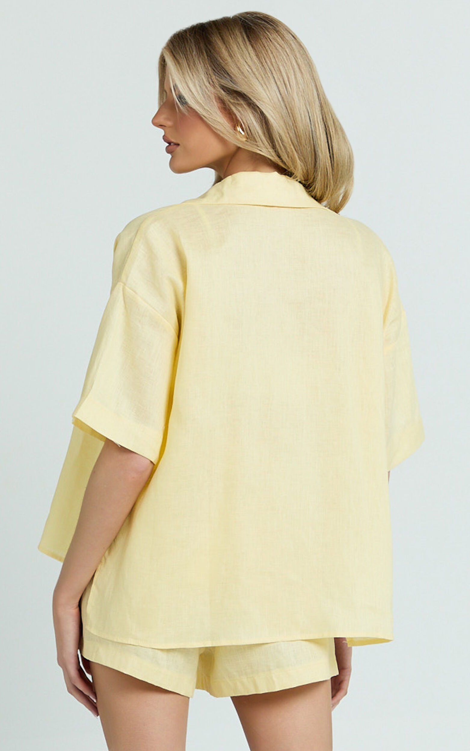Ramona Top - Linen Short Sleeve Shirt in Lemon