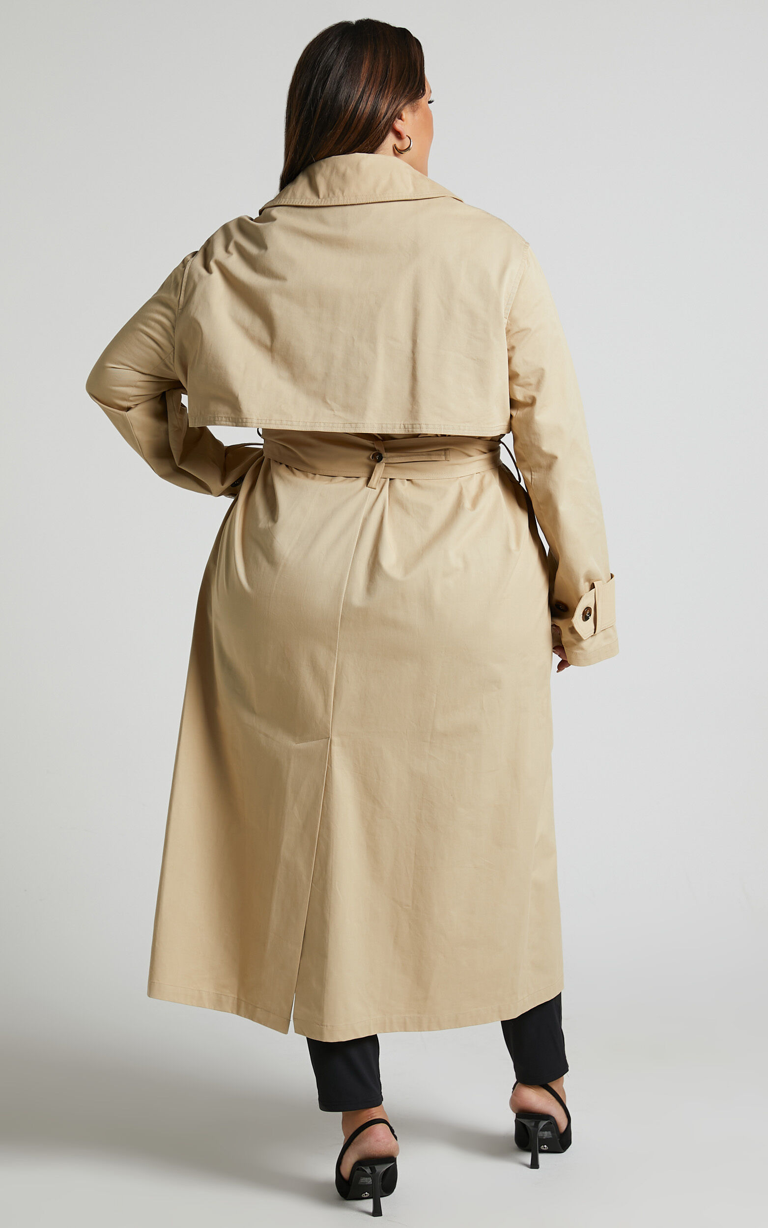 Avah Trench Coat - Double Breasted Tie Waist Coat in Camel