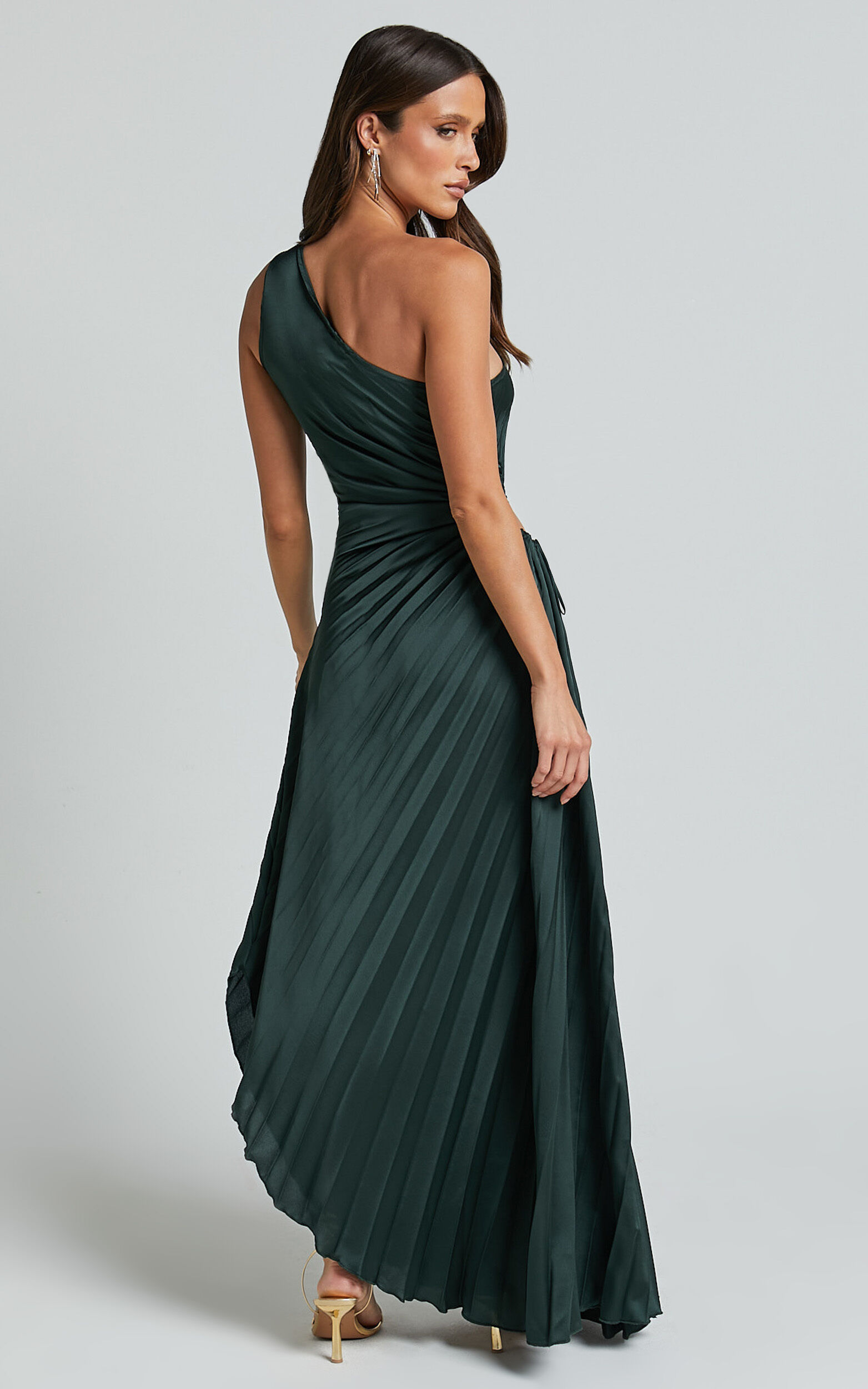 Kitsune Maxi Dress - One Shoulder Cut Out Dress in Emerald Green