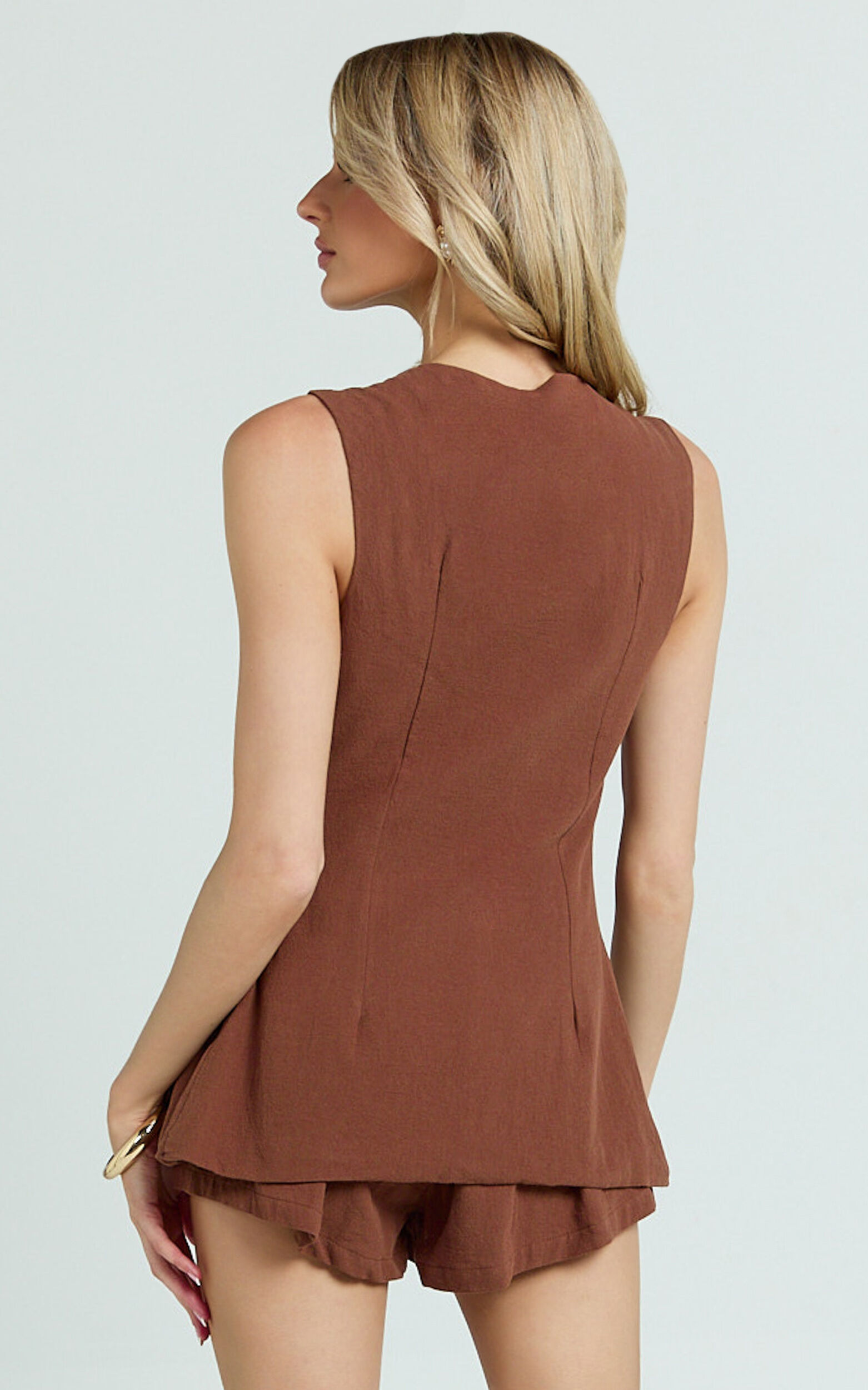 Keyla Two Piece Set - Tie Front Top and Mini Shorts in Chocolate