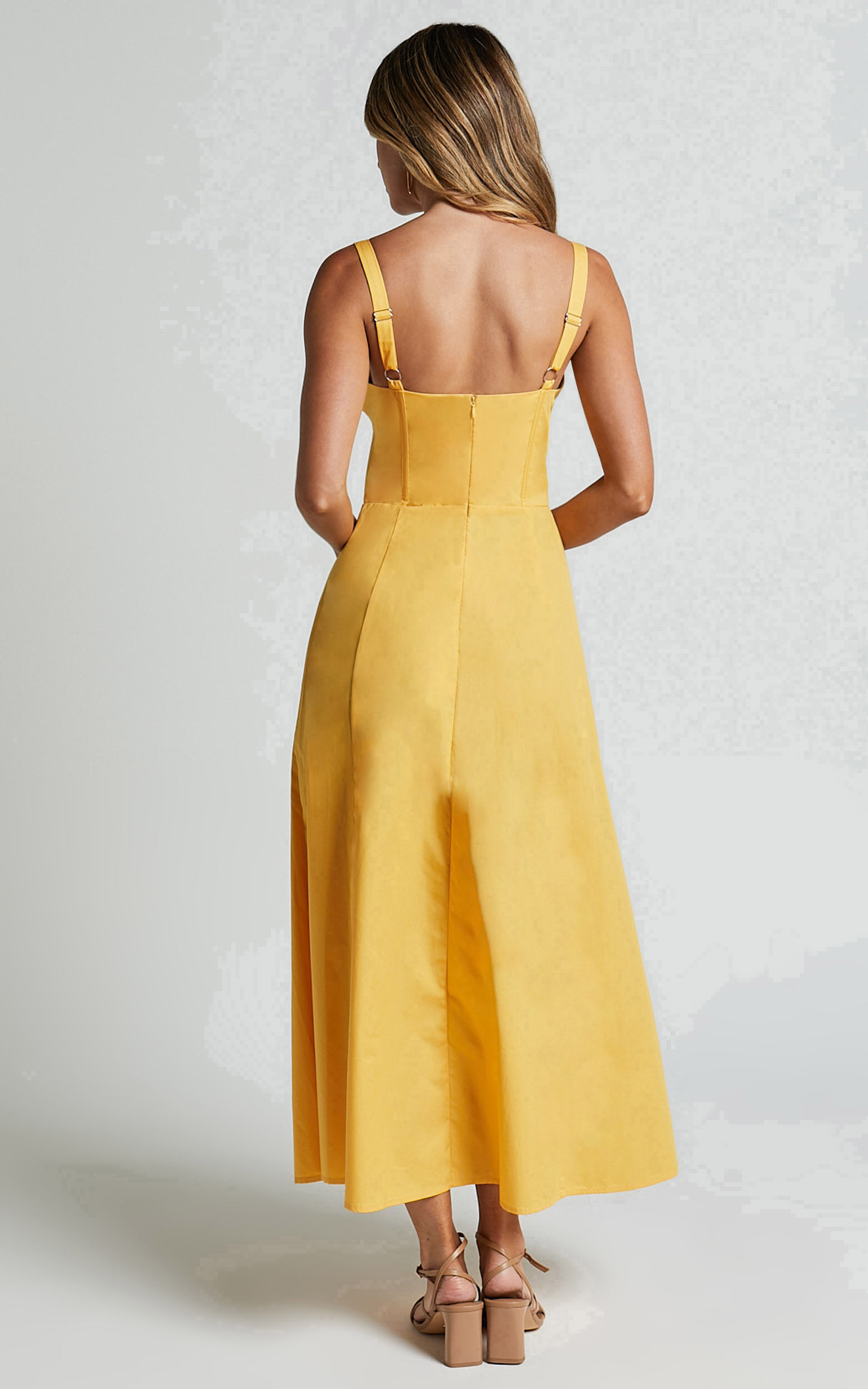 Maiya Midi Dress - Tie Front Fitted Bodice Dress in Pineapple