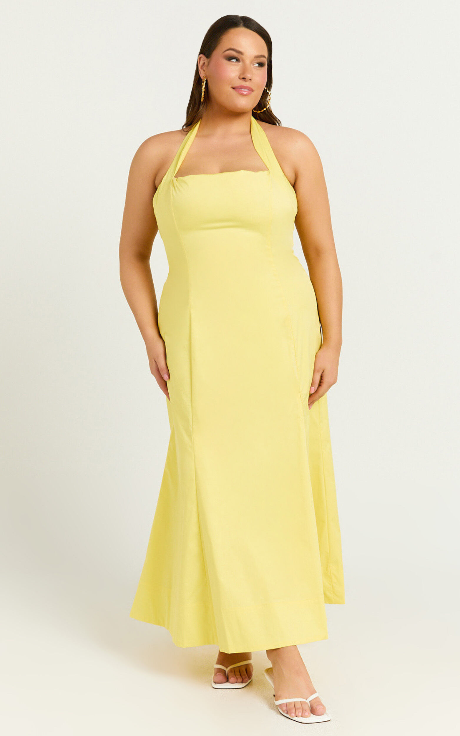 Narissa Midi Dress - Halter A Line Dress in Lemon