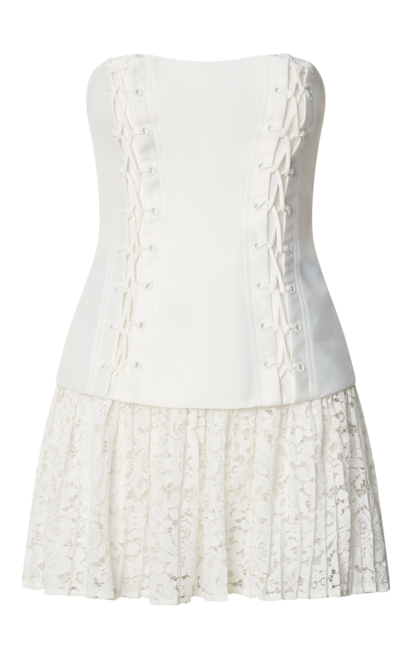 Emerie Mini Dress - Strapless Drop Waist Pleated Dress in Cream