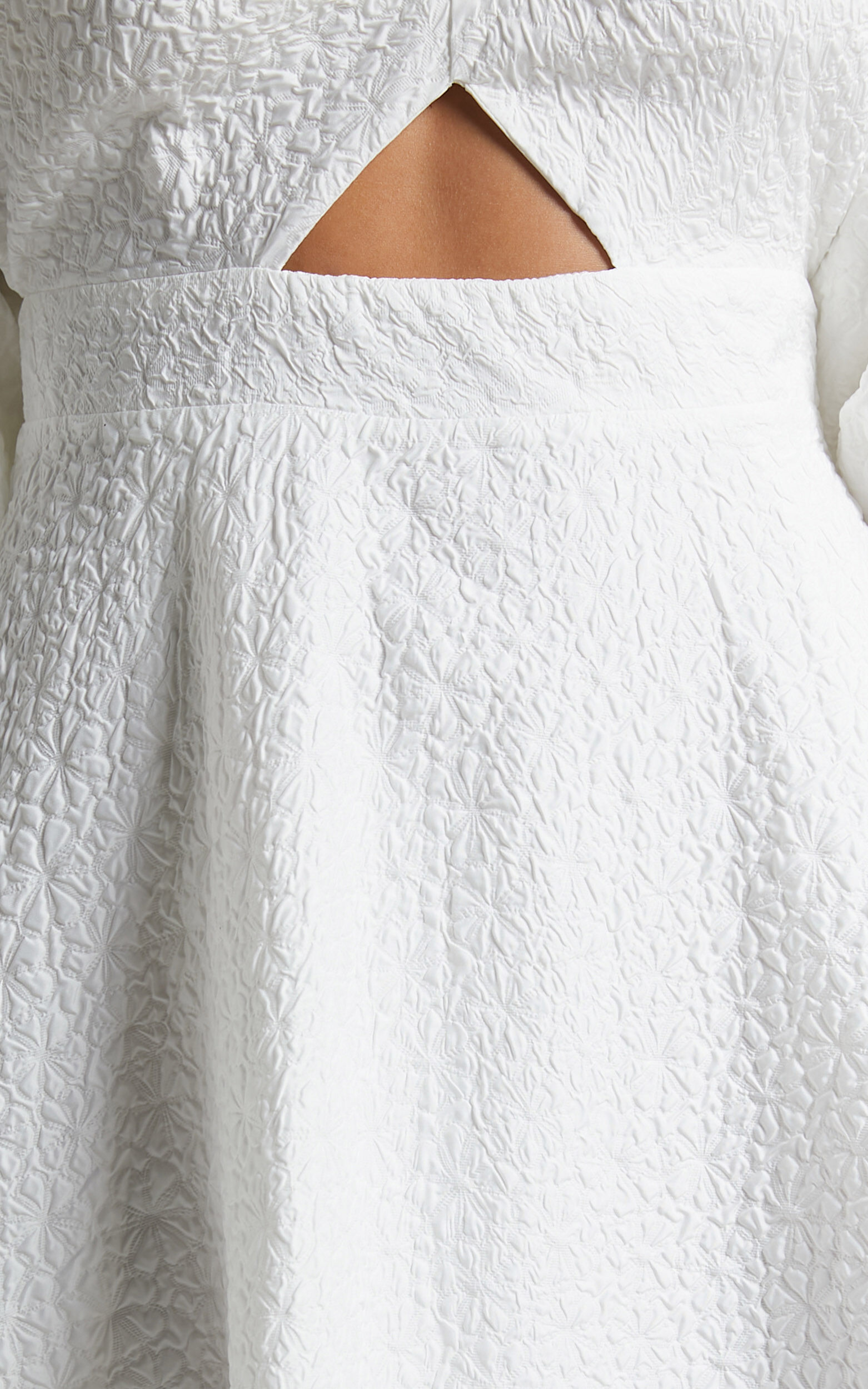 Ashtina Midi Dress - V Neck Cut Out Puff Sleeve Dress in White