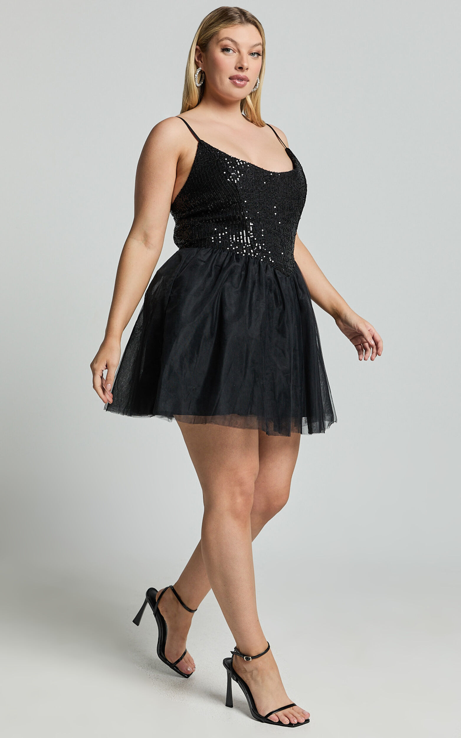 Violette Mini Dress - Sequin Corset Tulle Skirt Dress in Black
