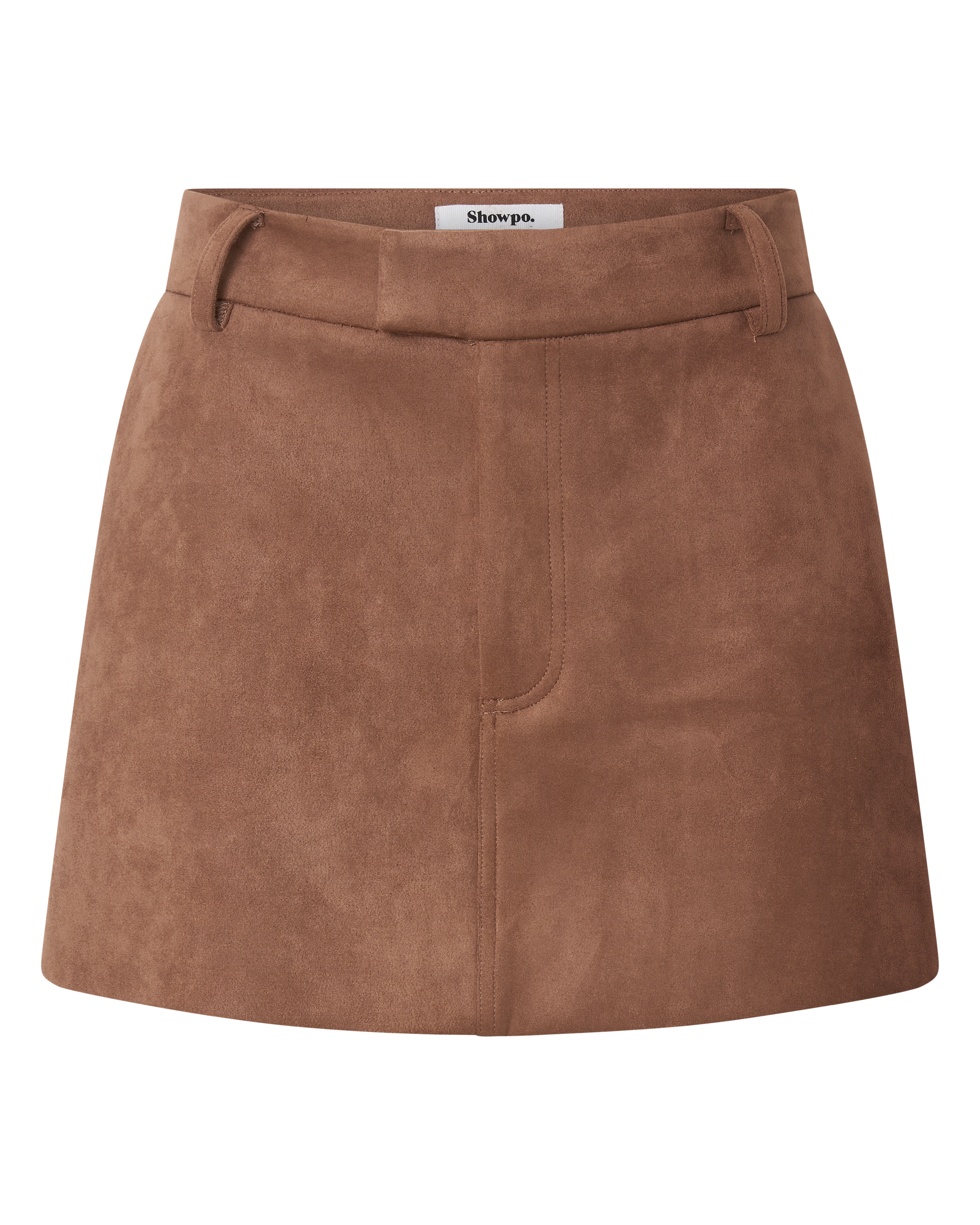 Priscilla Mini Skirt - Mid Waist Faux Suede Skirt in Brown Tan