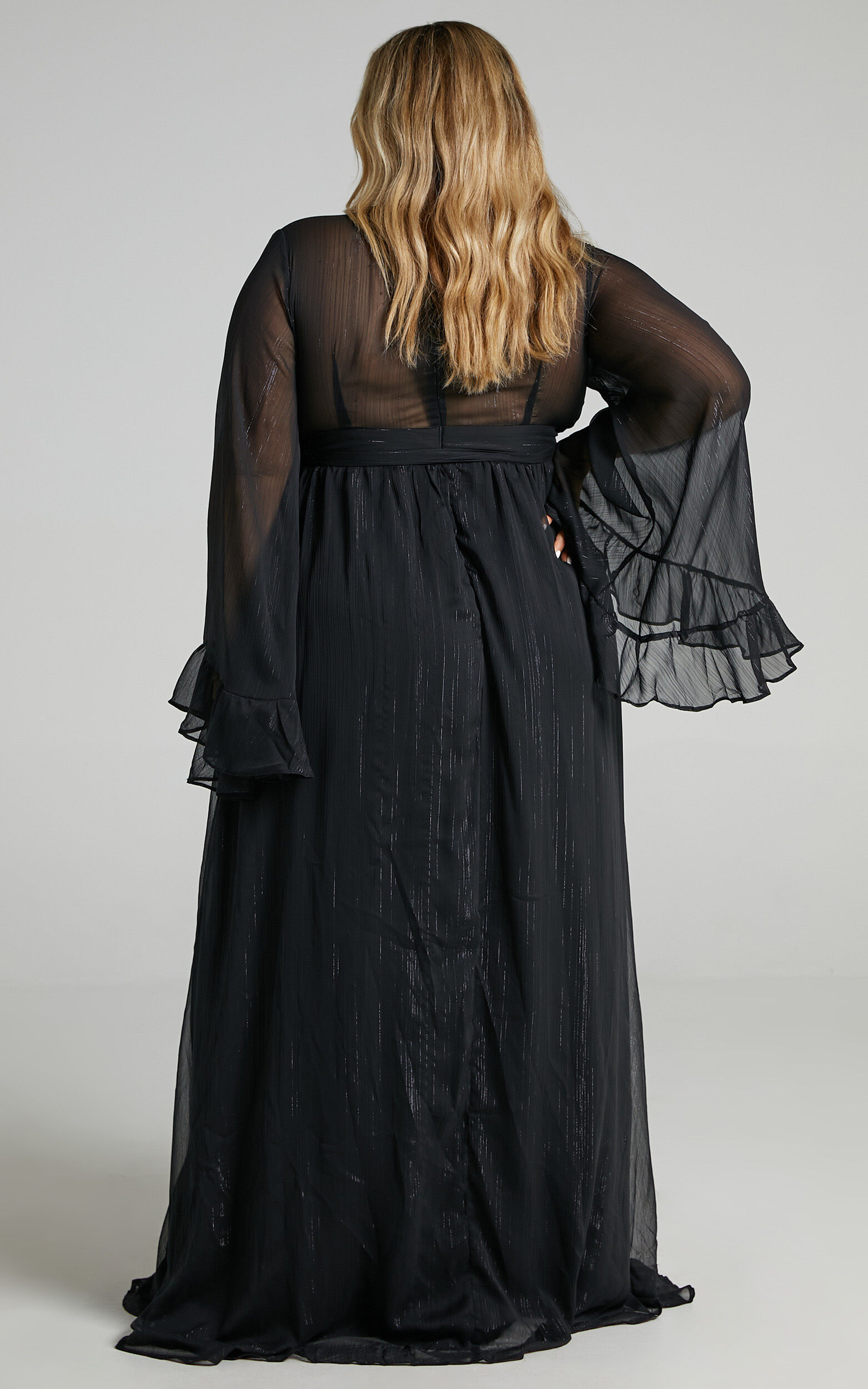 Dangerous Woman Maxi Dress - Plunge Thigh Split Dress in Black