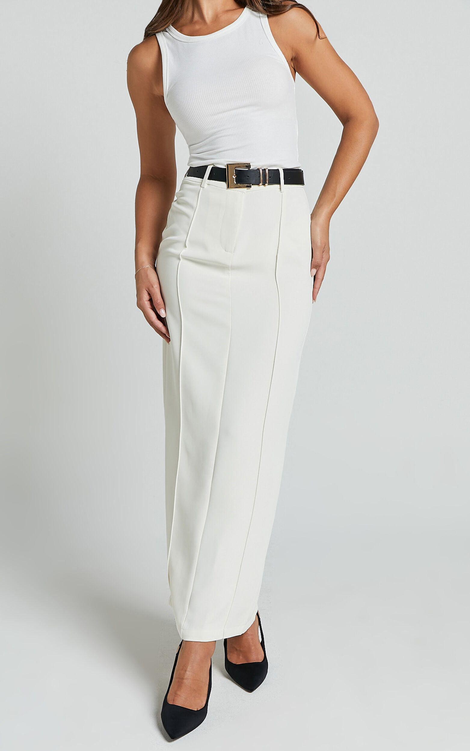 Stella Maxi Skirt - High Waisted Pencil Skirt in Stone