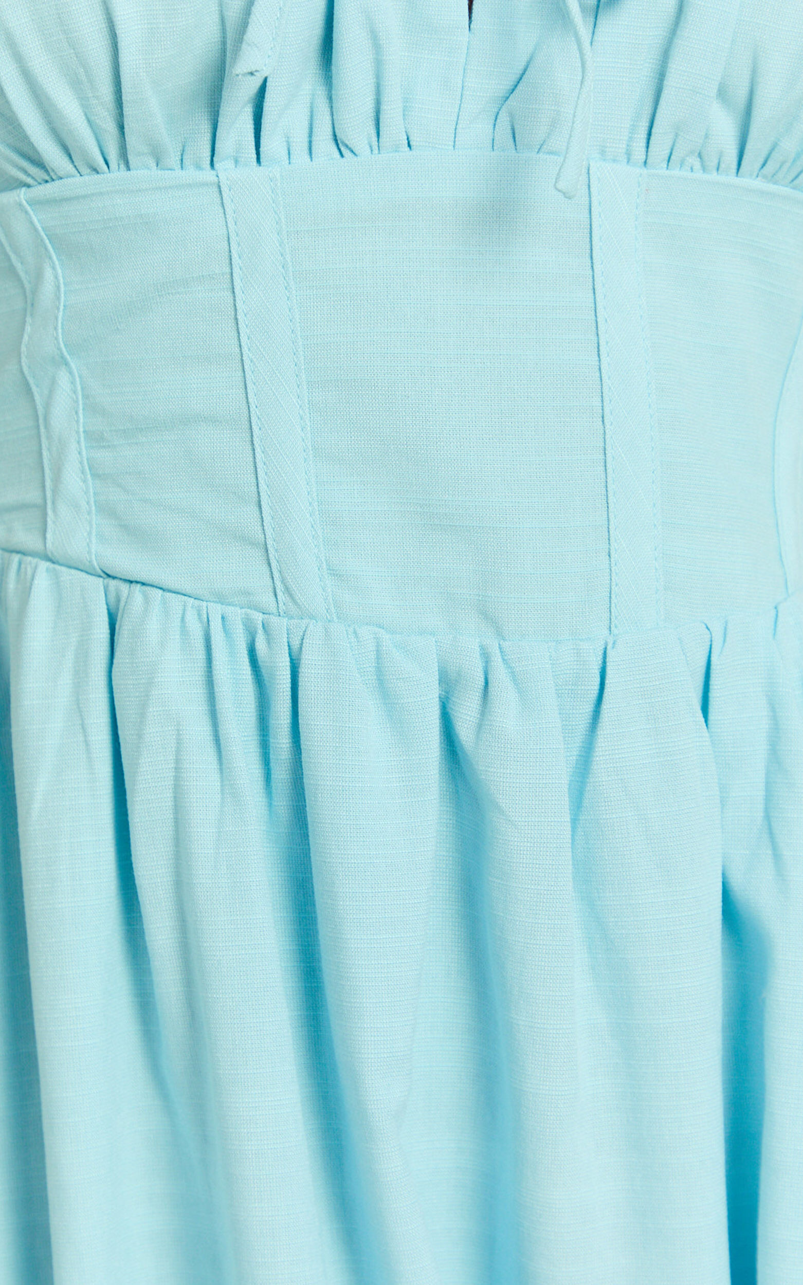 Haylee Midi Dress - Corset Waist Gathered Bust Dress in Blue