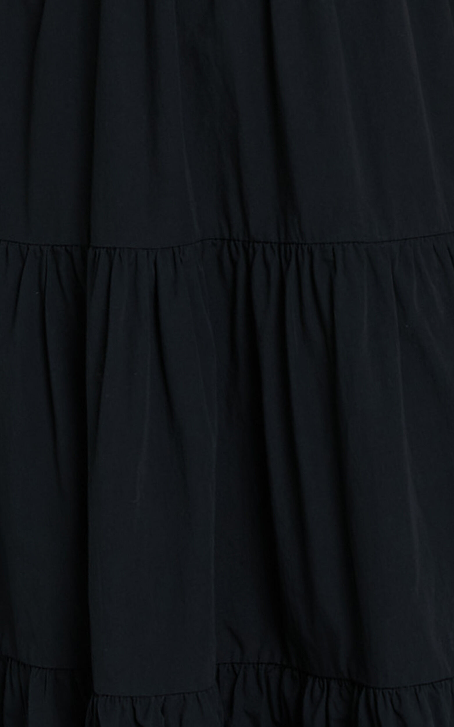 Levona Midi Dress - Ruffle Shoulder Tiered Dress in Black