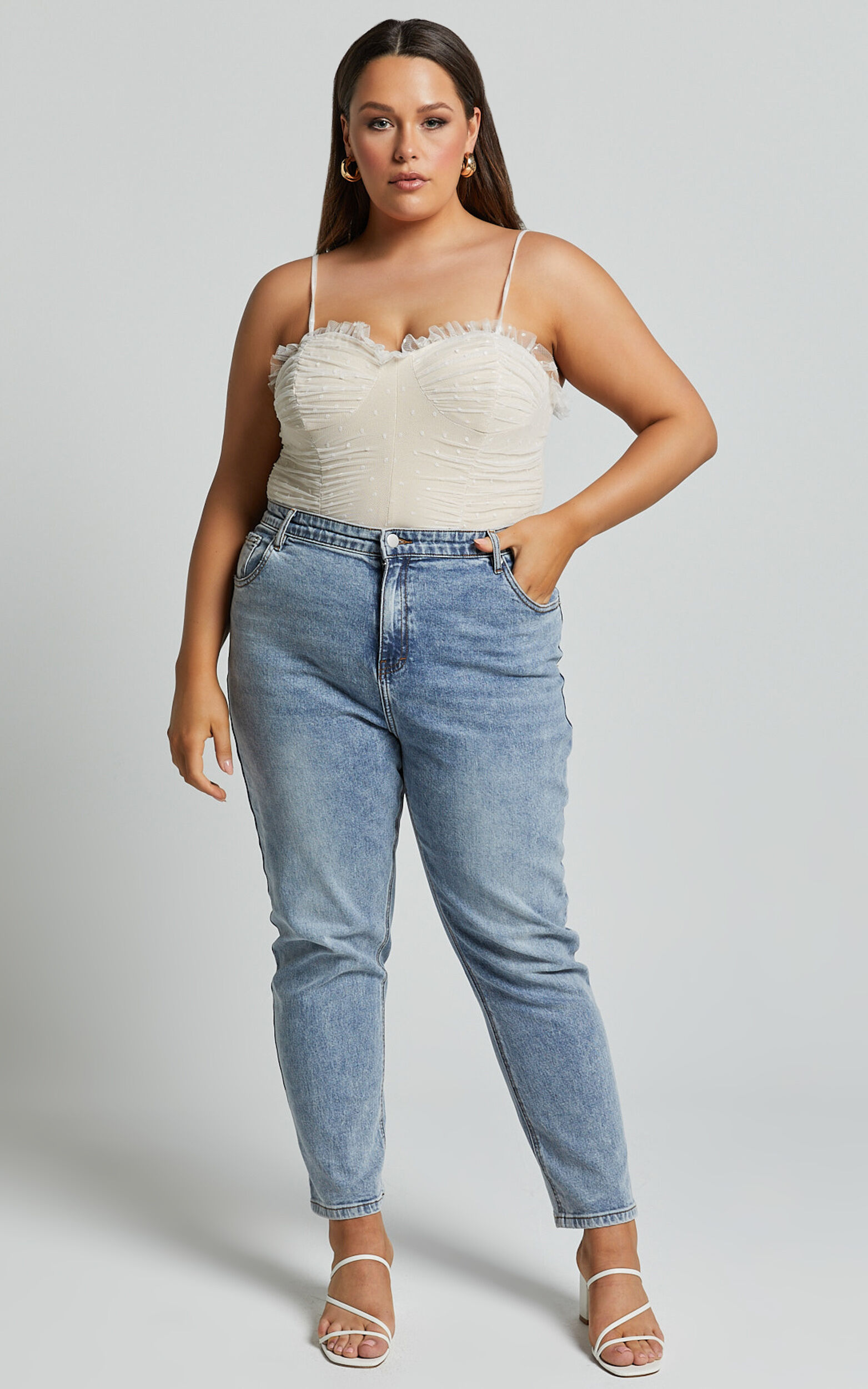 Out Of Patience Bodysuit - Mesh Spot Bodysuit in White