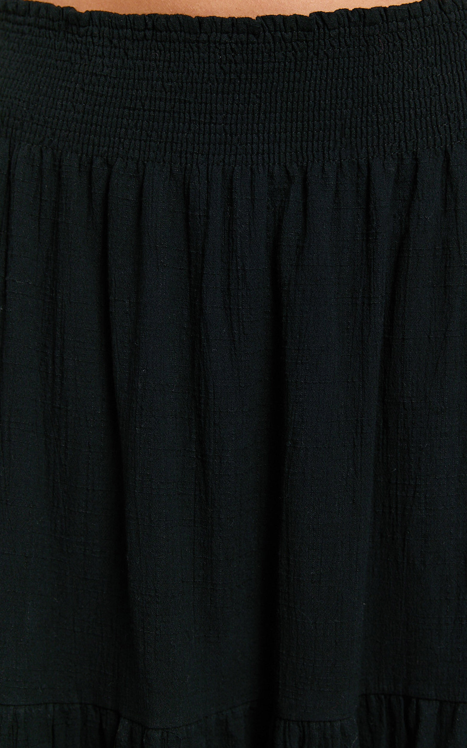 Ruby Midi Skirt - Shirred High Waist Cotton Tiered Midi Skirt in Black