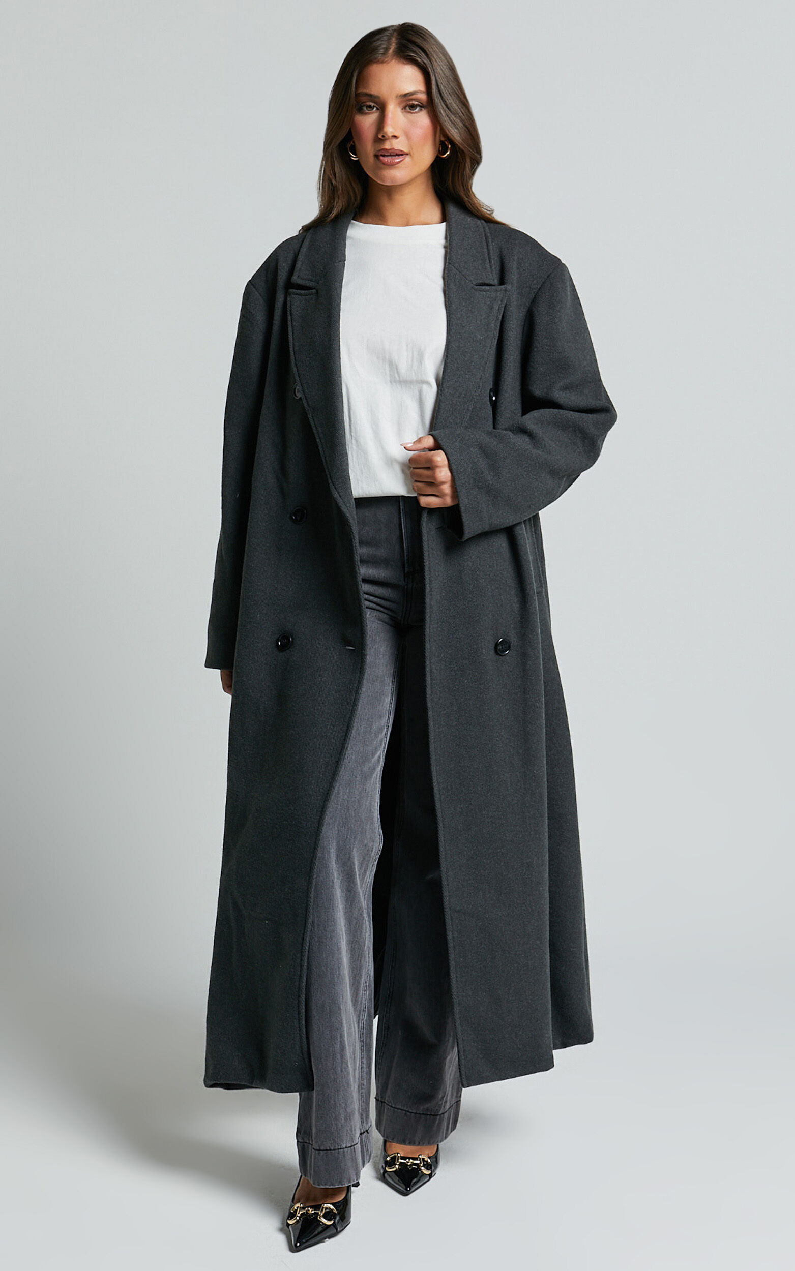 Silvena Coat - Oversized Longline Tailored Coat in Slate Grey