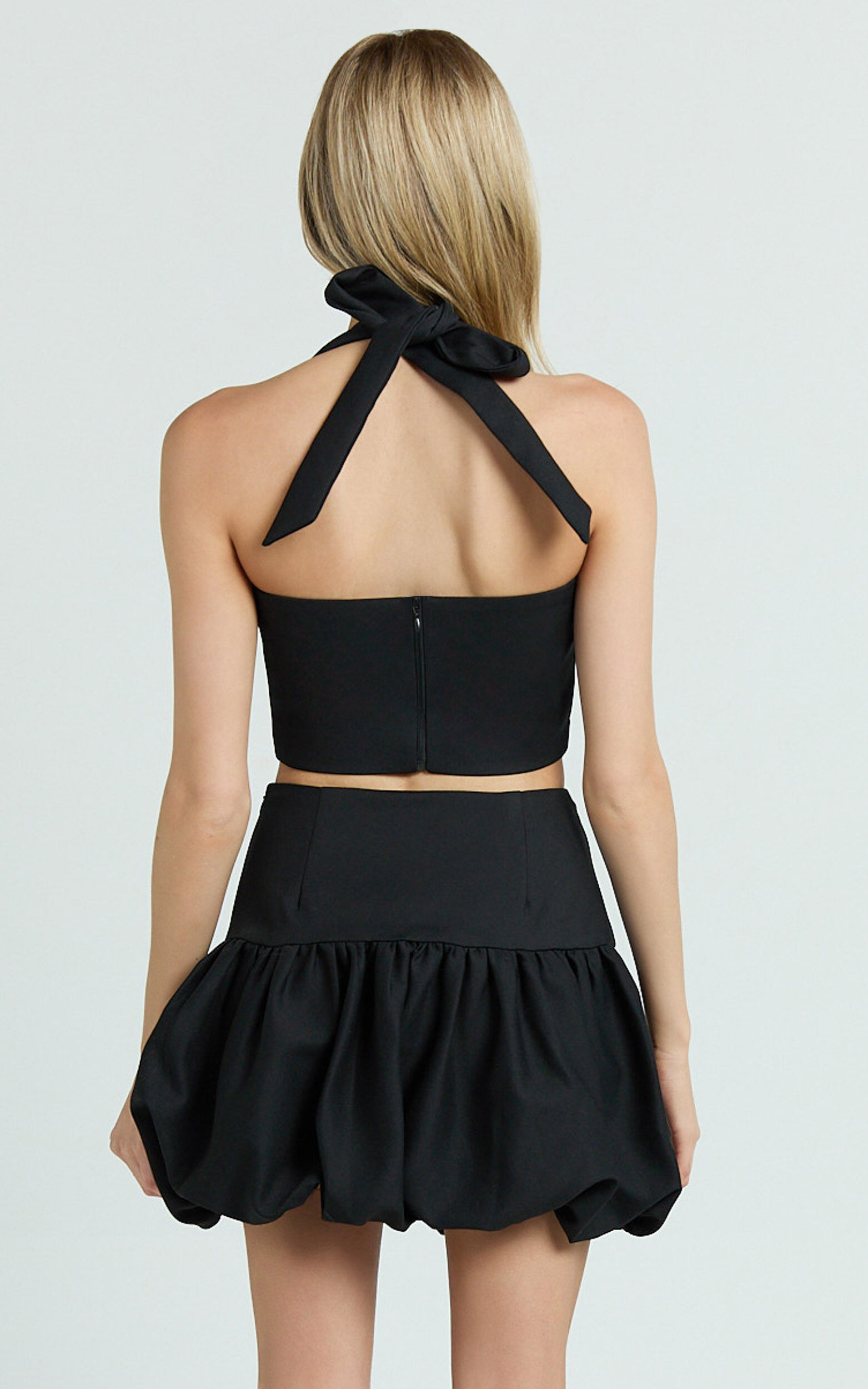 Abellina Mini Skirt - High Waist Bubble Hem Skirt in Black