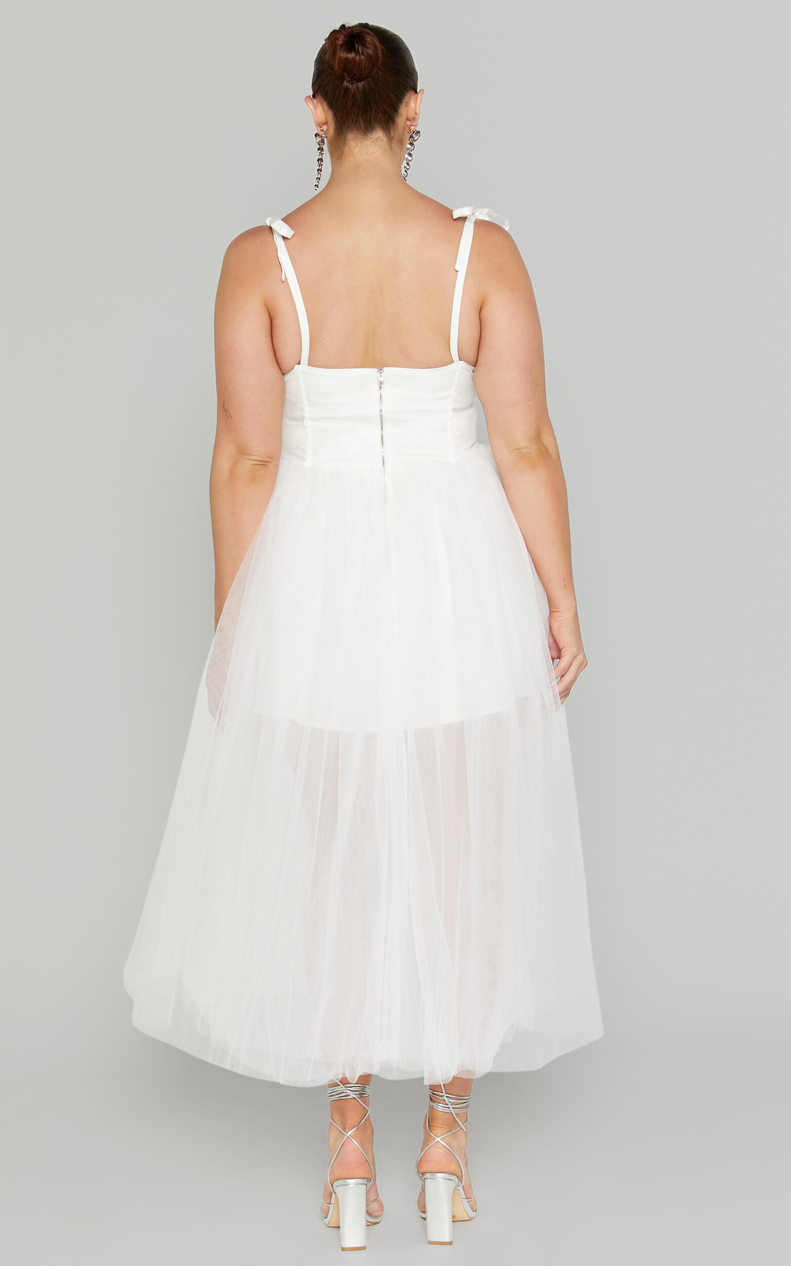 Aisha Midi Dress - Bustier Bodice Tulle Dress in White