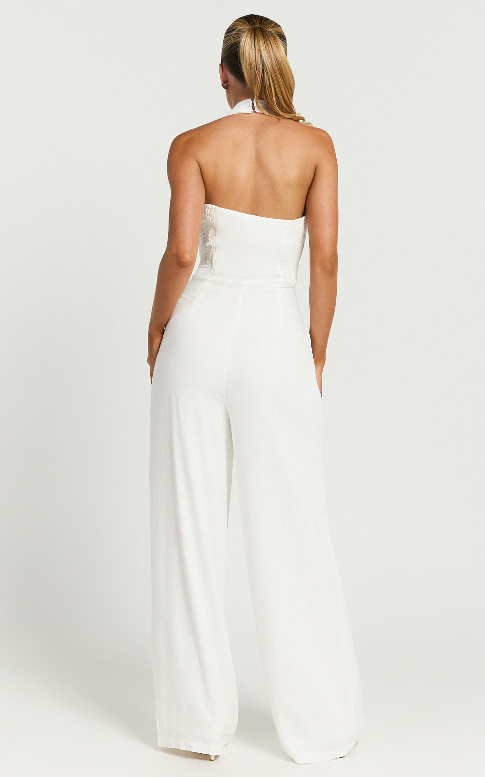 Linette Jumpsuit - Halter Neck Button Through Vest Tailored Wide Leg Jumpsuit in White