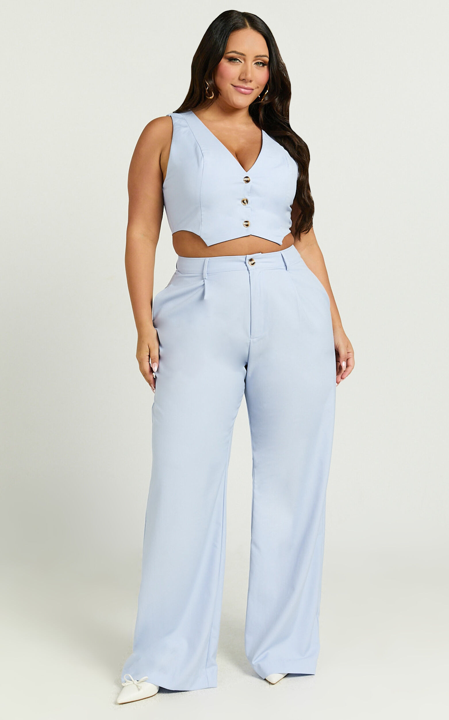 Izara Trousers - Mid Rise Relaxed Straight Leg Tailored Trousers in Light Blue